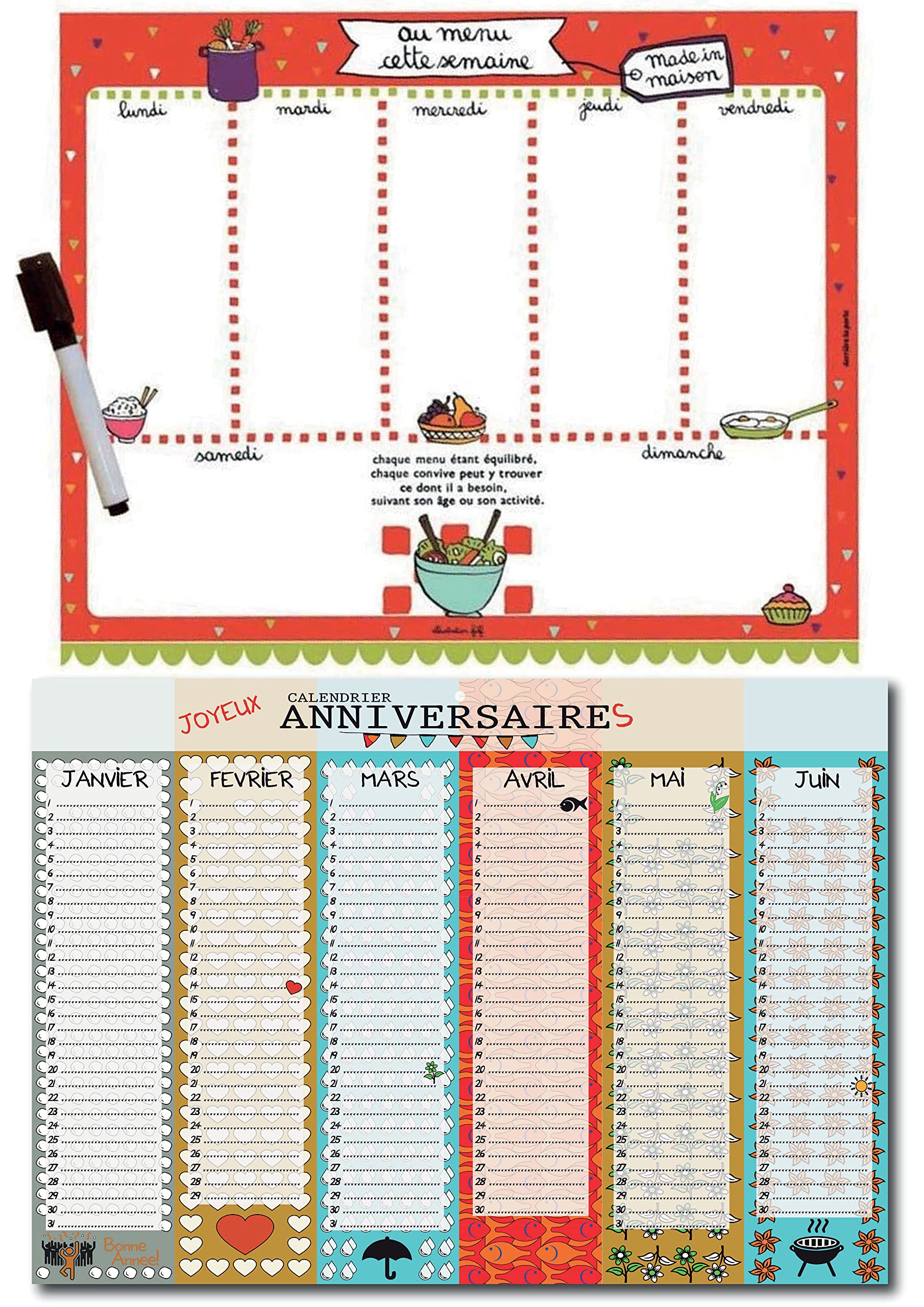 Perpetual Birthday Calendar + Magnetic Week to Fill in for Family