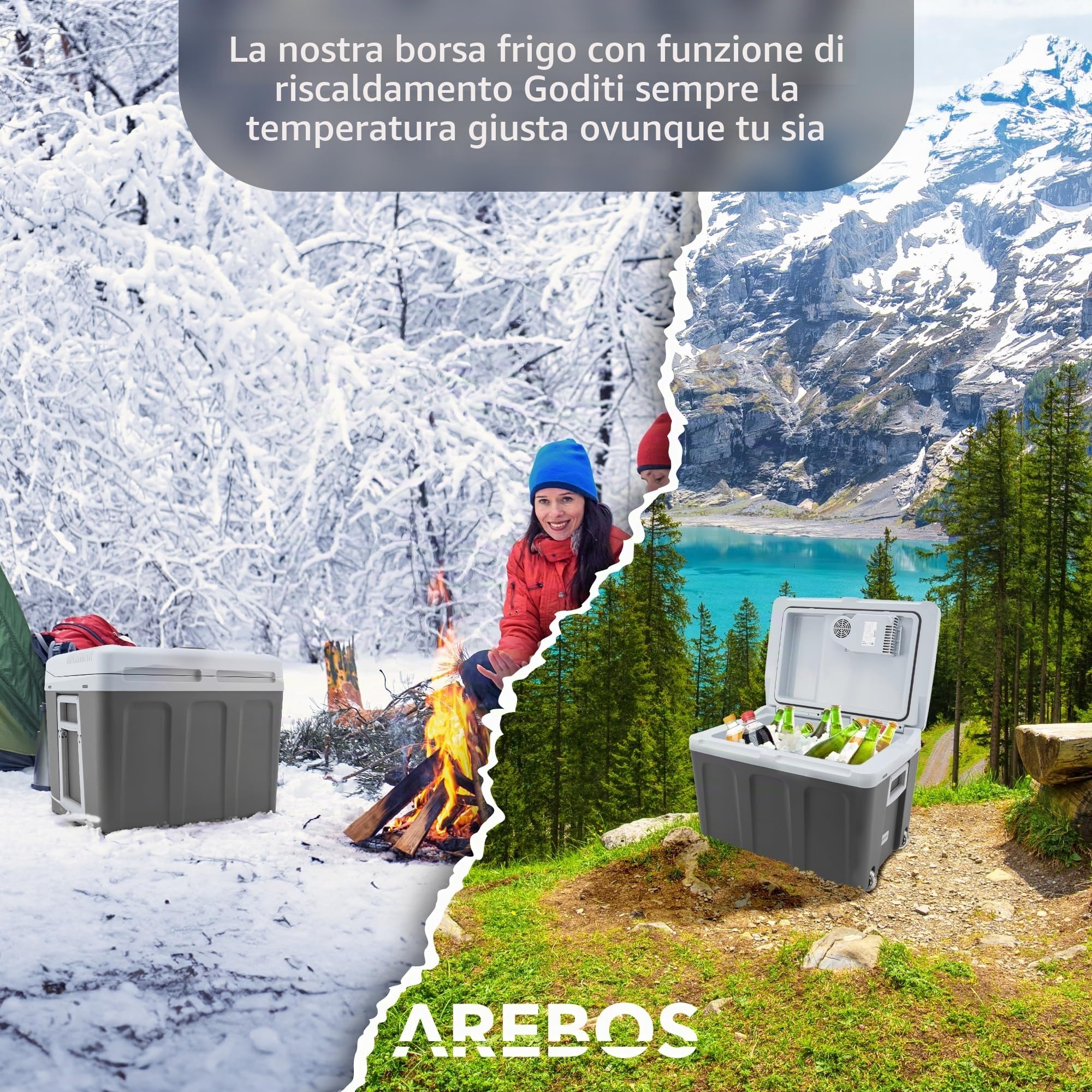 Arebos Borsa frigo da 40 Litri | per Raffreddare e Mantenere al Caldo | Mini Frigo per Auto, Camion, Barca e Camper | con modalità Eco |12/230 V e Presa | Frigoriferi Portatile Elettrico | Antracite