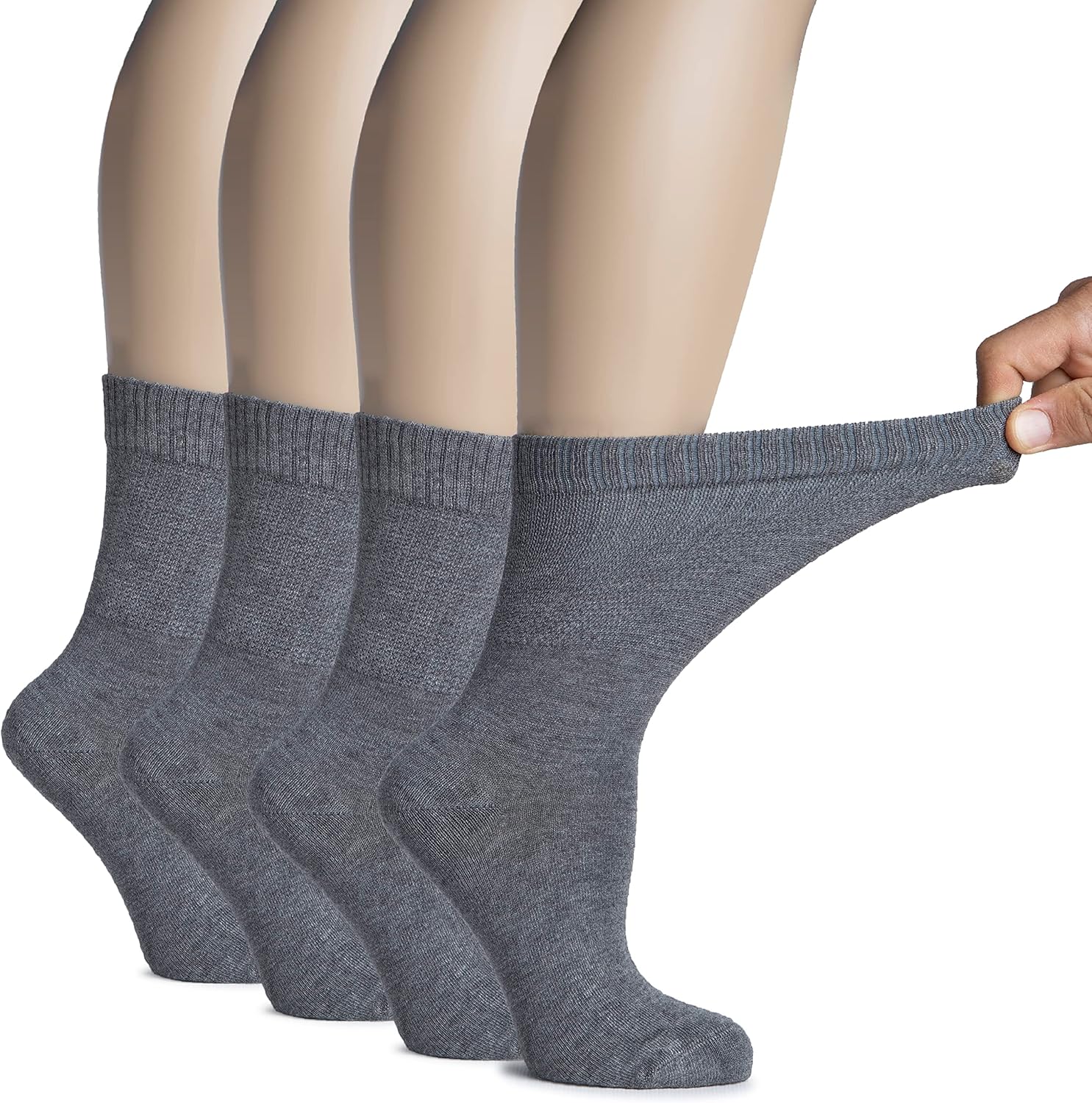 Hugh Ugoli Women's Soft Bamboo Diabetic Crew Socks, Wide, Loose Fit & Thin Socks with Seamless Toe & Non-Binding Top, 4 Pairs