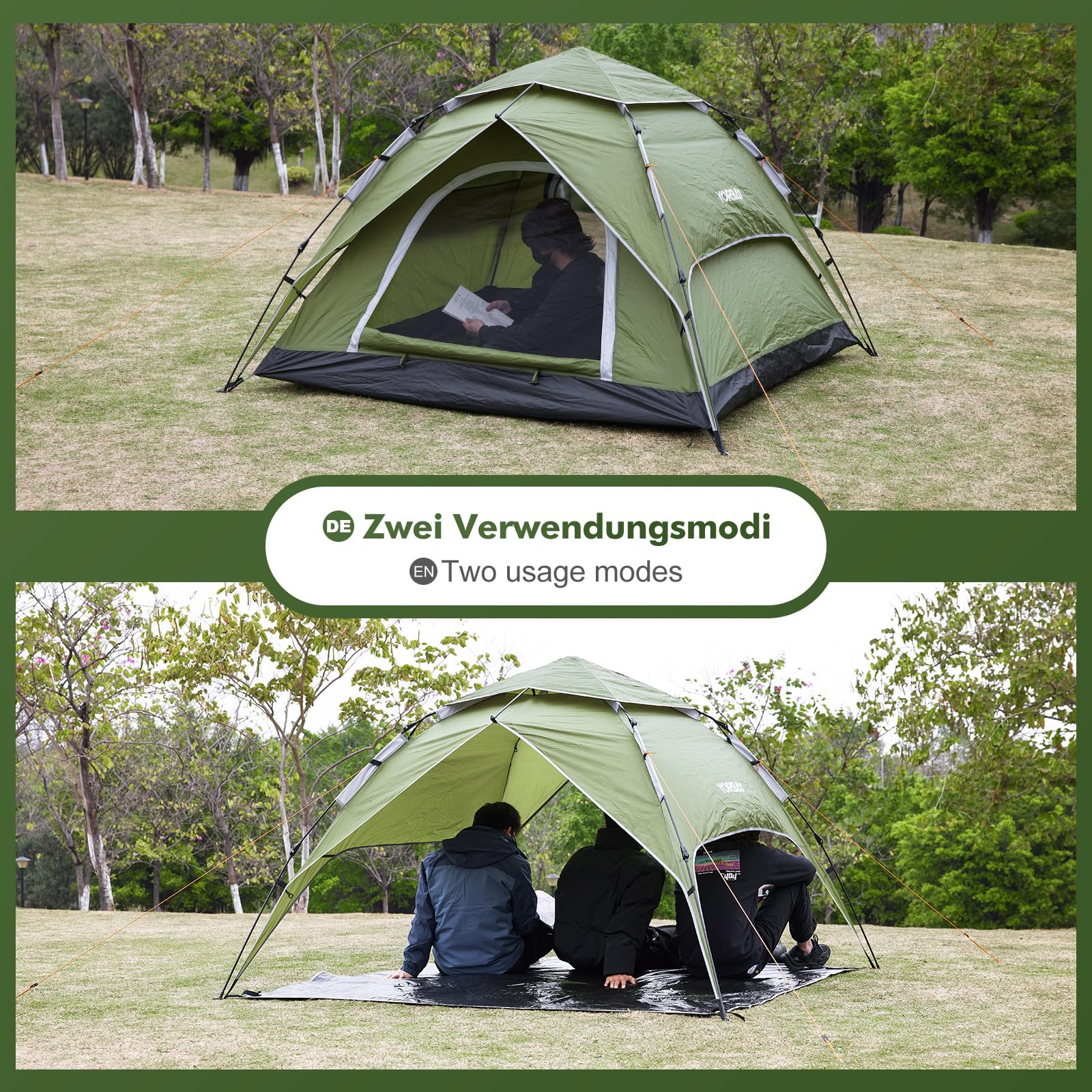 Yorbay Tenda da campeggio 2 in 1 per 2-4 persone, impermeabile, a doppia parete, protezione UV, per famiglia, trekking, attività all'aperto, festival