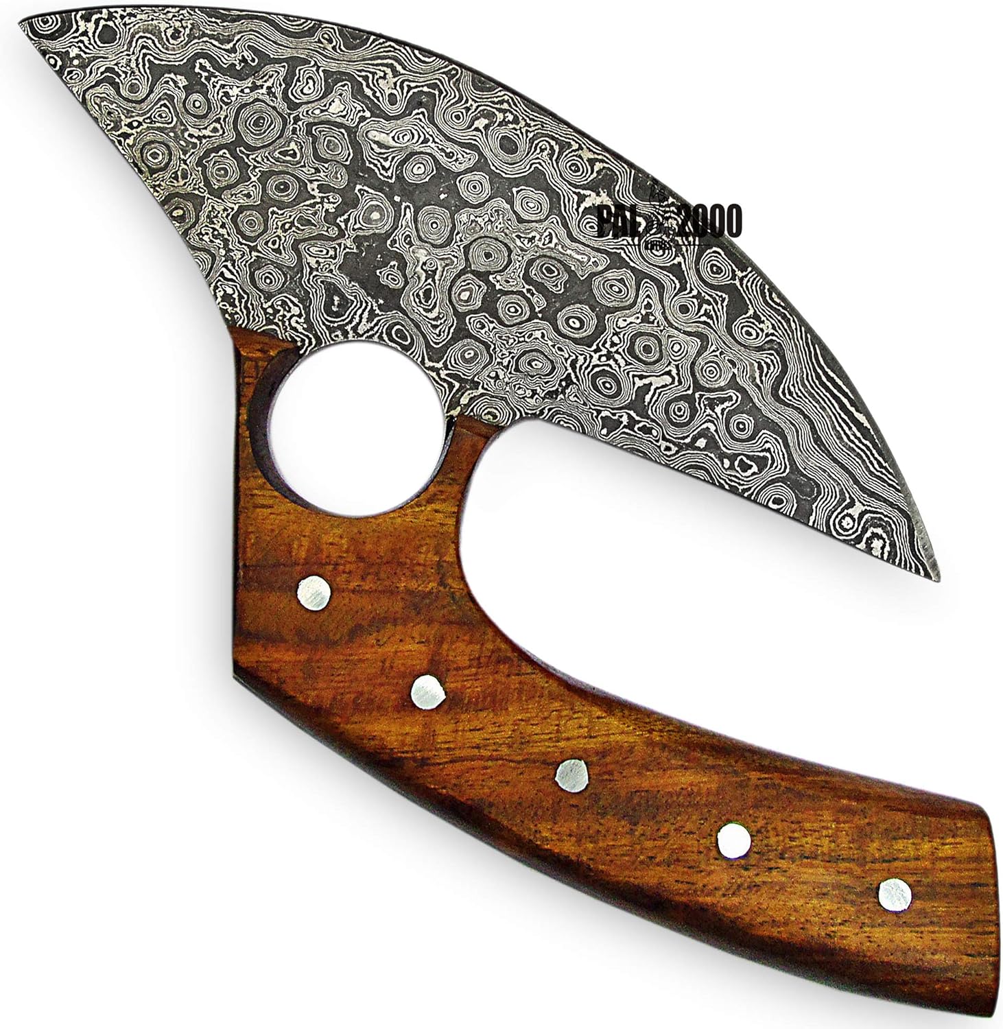 🛒 Flash Sale Smma-9881 - Handmade Damascus Steel Ulu Knife - Solid Rose Wood Handle