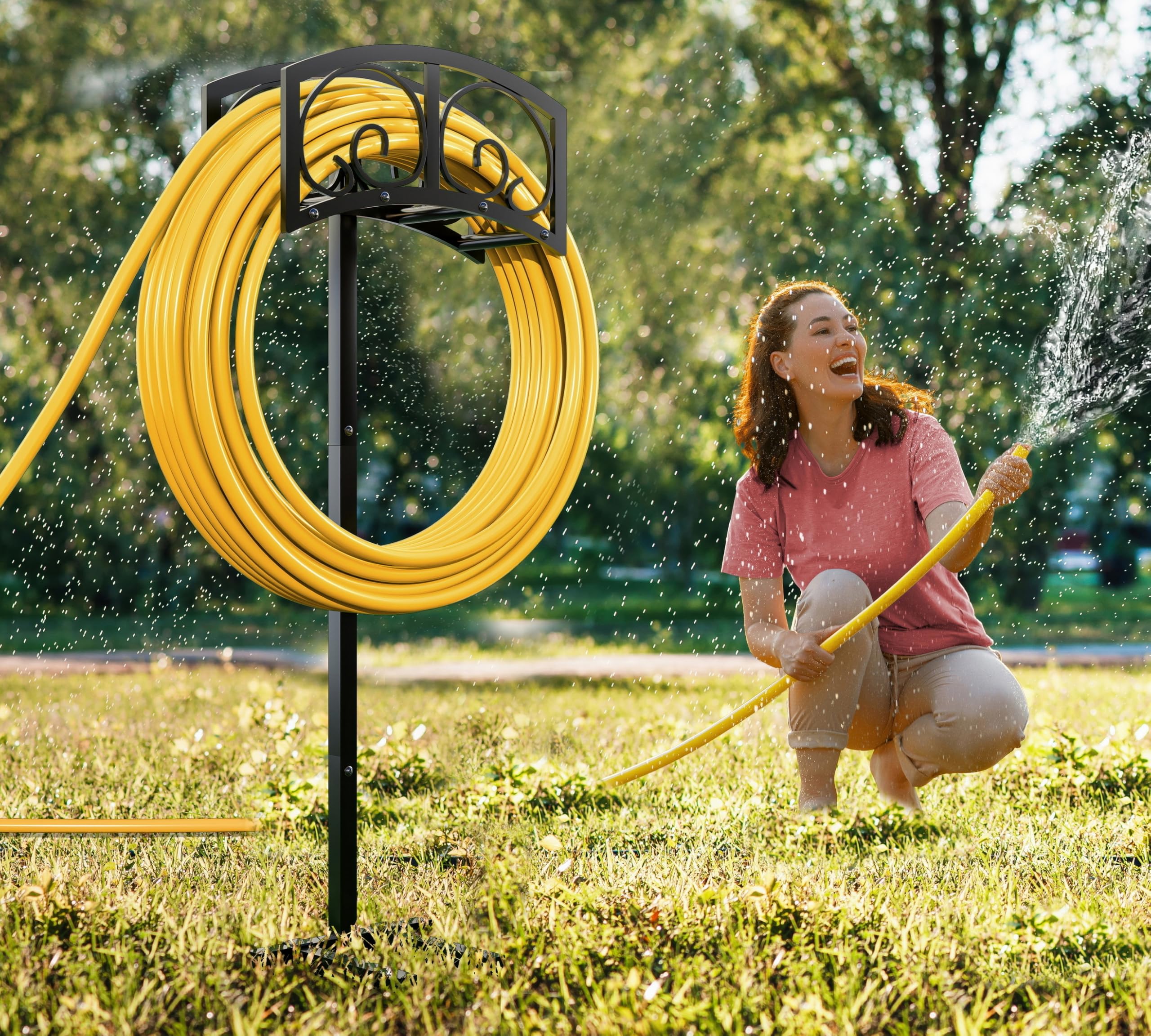 Fire Beauty Garden Hose Holder,Freestanding Water Hose Holder,In ground Hose Rack Organizer for Outdoor,Detachable Water Hose Holder Stake,Hose Reel Stand,Hose Hanger Rack for Outside Lawn Yard