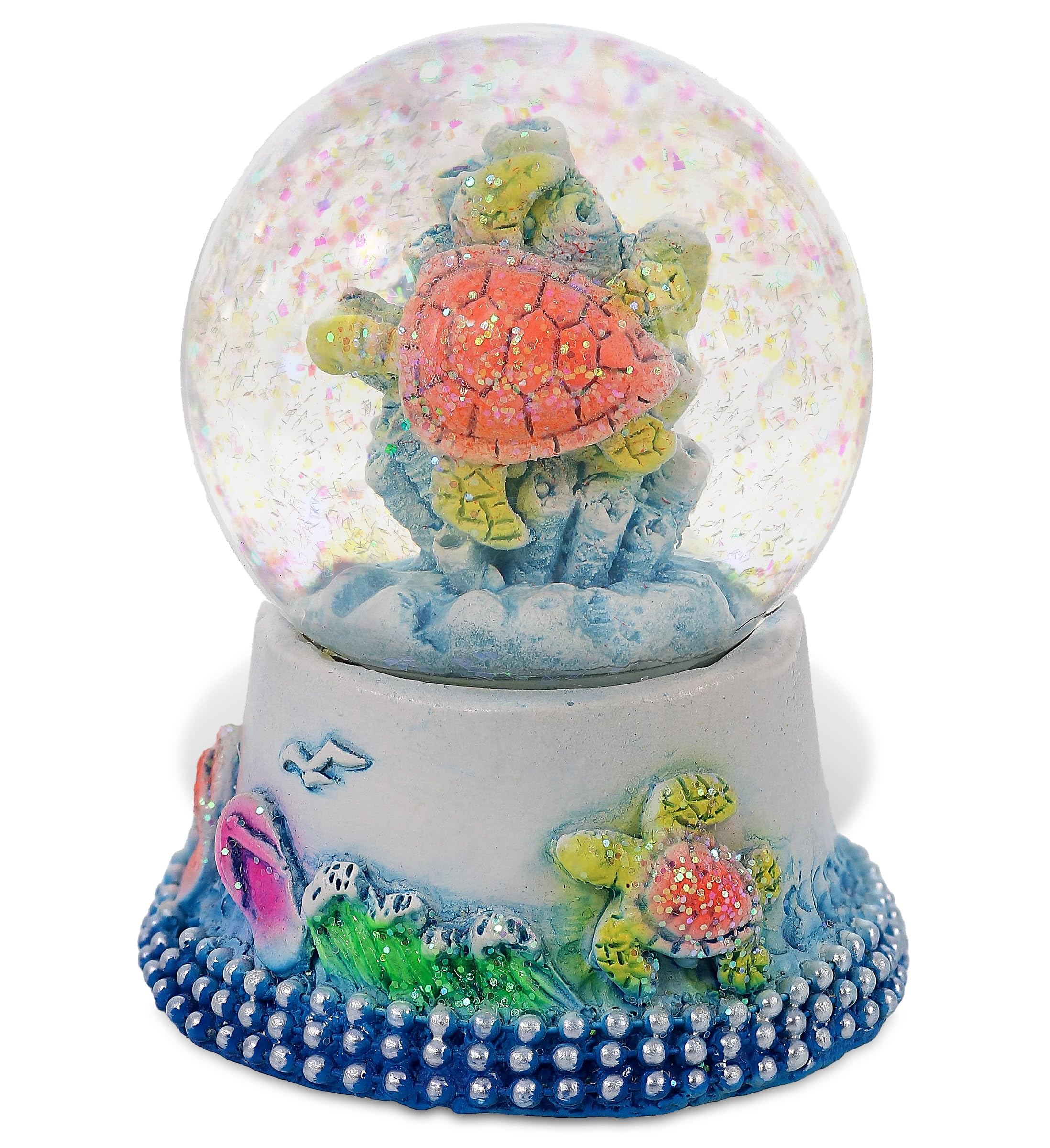 CoTa Global Sea Turtle Neon Snow Globe Decor - Elegant Pink Sparkle Glitter Inside The Snow Globe Figure, Animal Figurines for Kids and Adults, Collectible Snow Globes for Birthday, Christmas - 45 mm