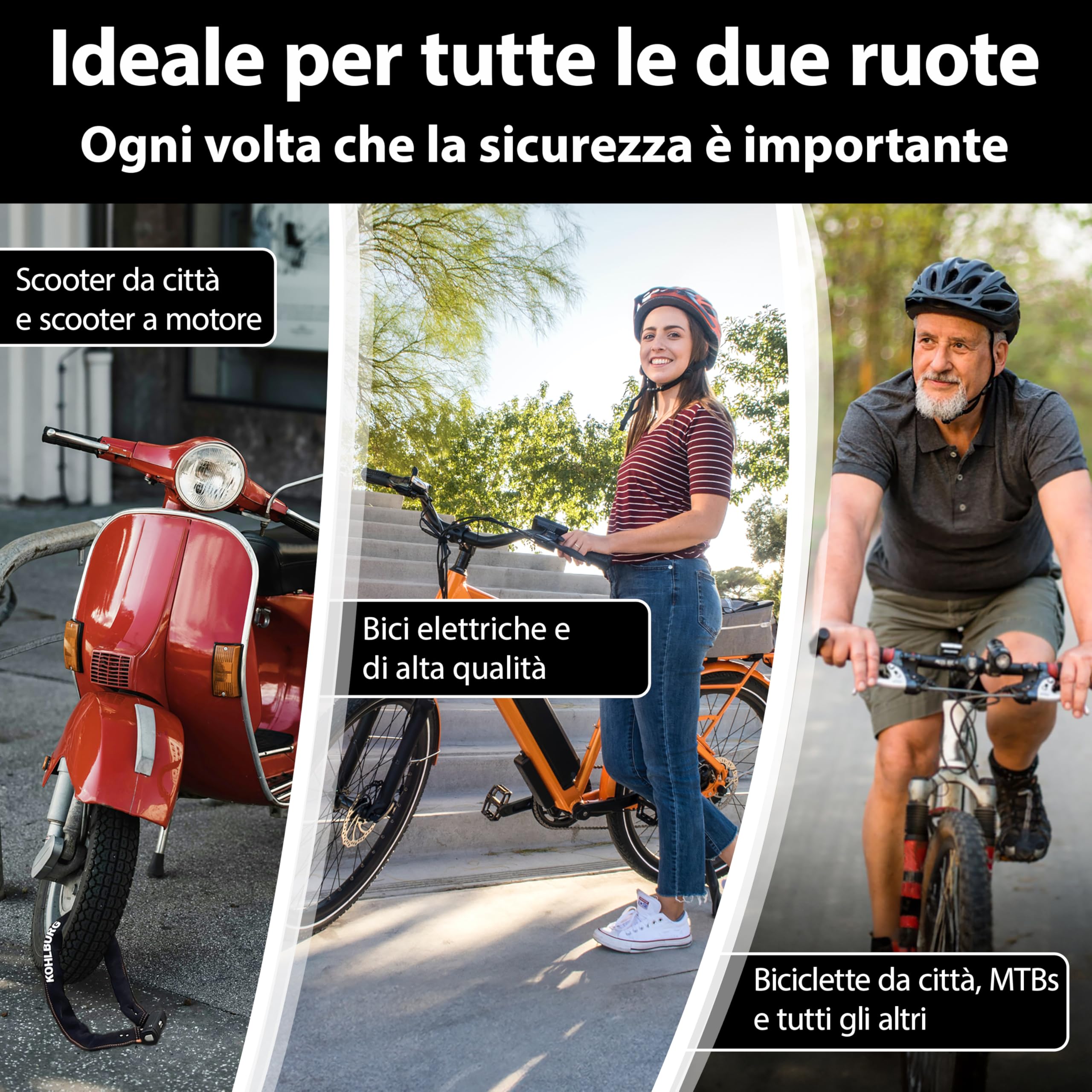 KOHLBURG antifurto massiccio 110 cm a combinazione con massima sicurezza [Sold Secure GOLD] – catena antifurto a combinazione & maglie da 8 mm – antifurto a codice per bici; e‑bike & moto