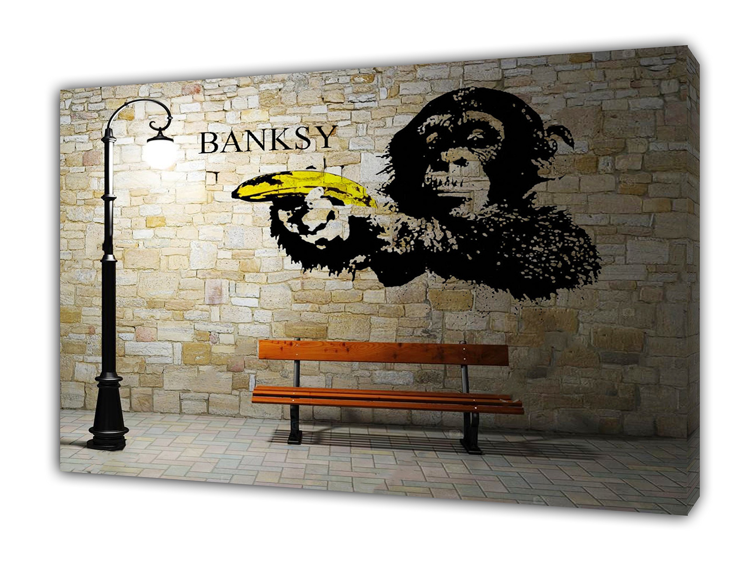 Artsprints White Monkey With Banana Gun By Banksy Photo Print On Framed Canvas Wall Art 24 X 20Inch - 18Mm Depth