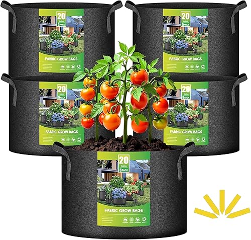 Vista 115 de iPower Grow Bags – Contenedor con aireación de tela no tejida gruesa, con asas de correa para plantas y macetas de jardín. Beige Bronceado