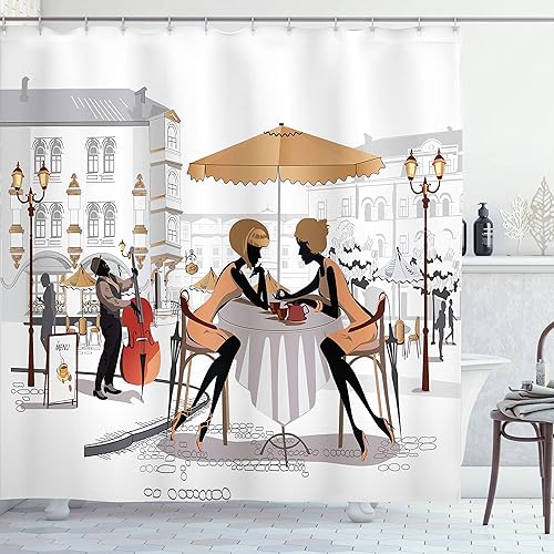 Miniatura 9 de Ambesonne Cortina de ducha amarilla, inspirada en pícnic, temática de los años 50, 60 y 70, estampado de lunares retro, juego de decoración de baño