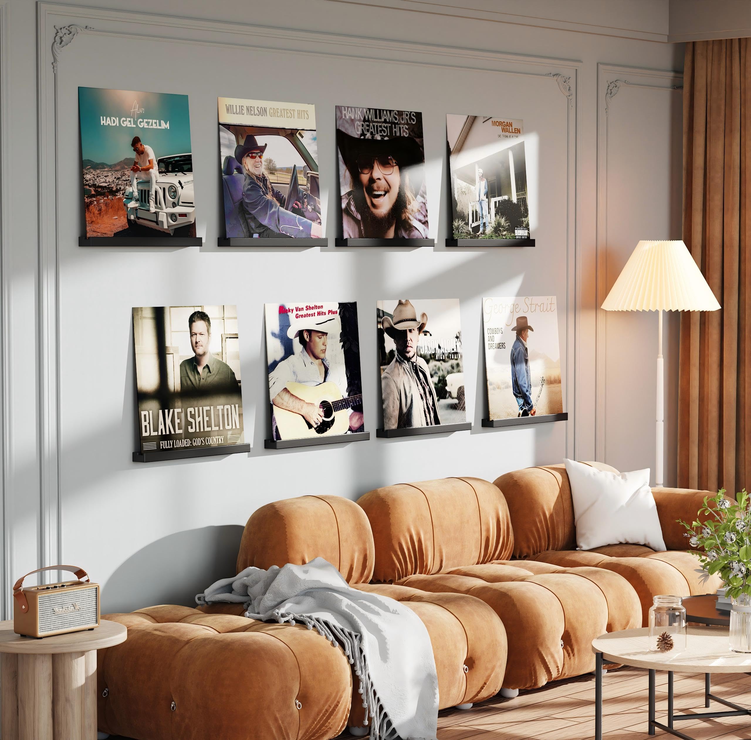 8 Pièces Porte-disques Mural en Bois, Rétro Supports Muraux pour 8 Vinyles, Porte-disques Mural pour Salon de Décoration, Affichage et Stockage, Collections (Noir)