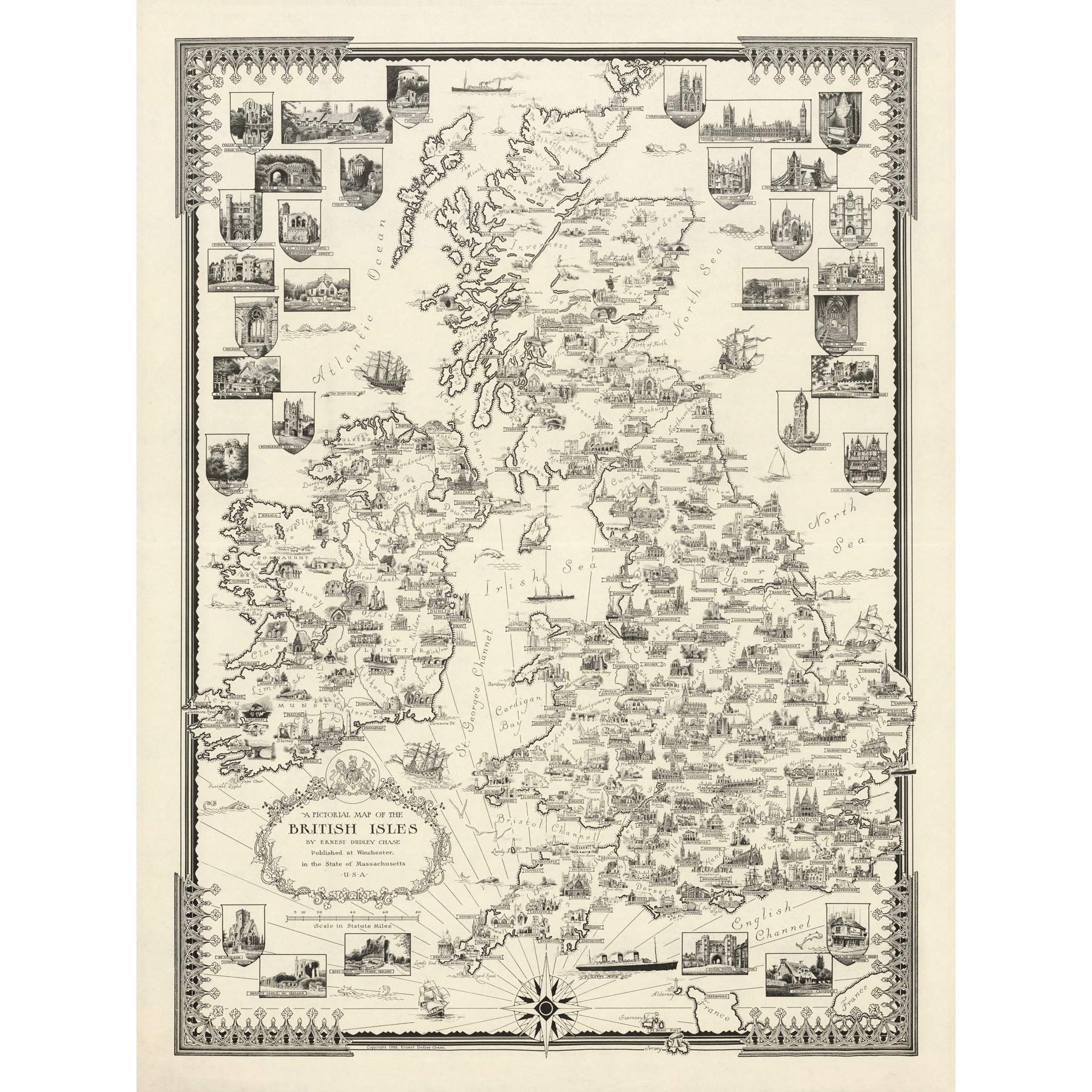 Artery8 1935 Ernest Dudley Chase Pictorial Map British Isles Premium Wall Art Canvas Print 18X24 Inch