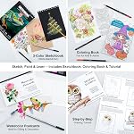 KALOUR 135 Set de dessin Kit de croquis, fournitures d'art avec 3-color Livre de croquis & Papier colorant, y compris le tutoriel, à base d'huile, le néon,Graphite, Charbon, Aquarelle & Crayon métallique, pour artiste Adultes Débutant