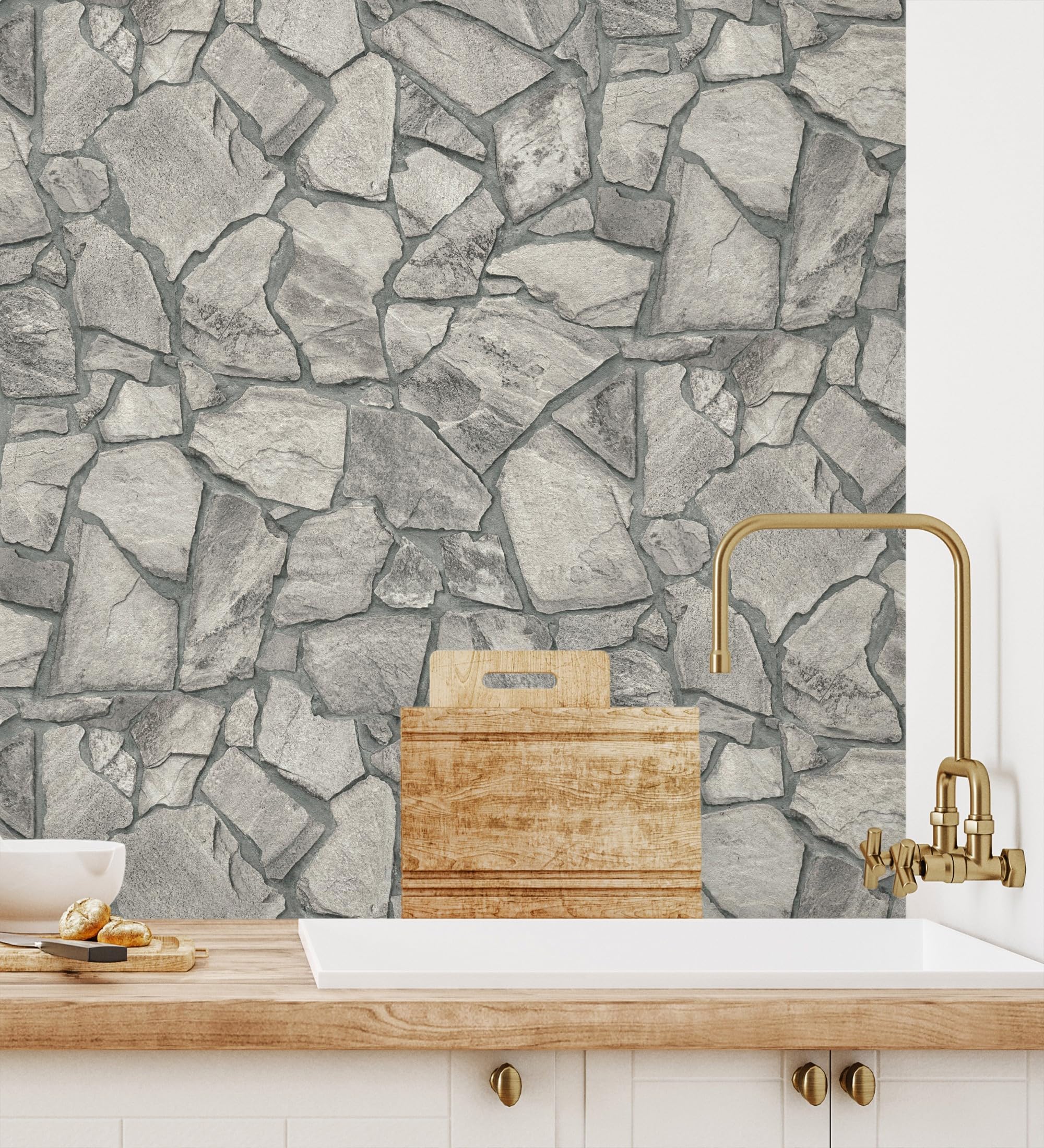 GAULAN 683292 Papier peint vinyle pierre naturelle texturée style rustique, tons gris pour mur salon cuisine bain chambre couloir stanza salle à - Rouleaux de 10 m x 0,53 m
