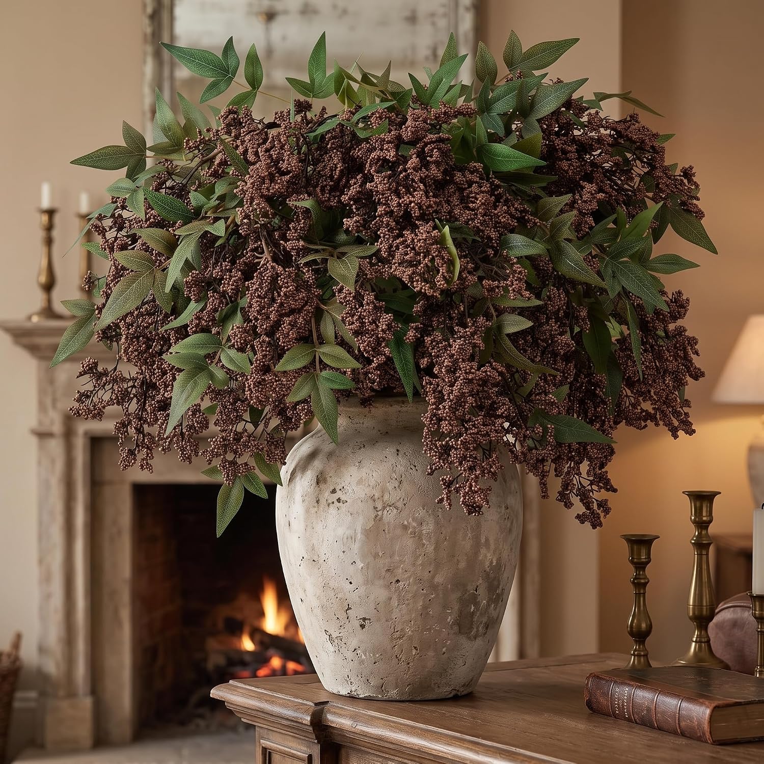 Brown Berry Stems for Vase Decor 3 Pcs 43-Inch Lifelike Nandina Sprays