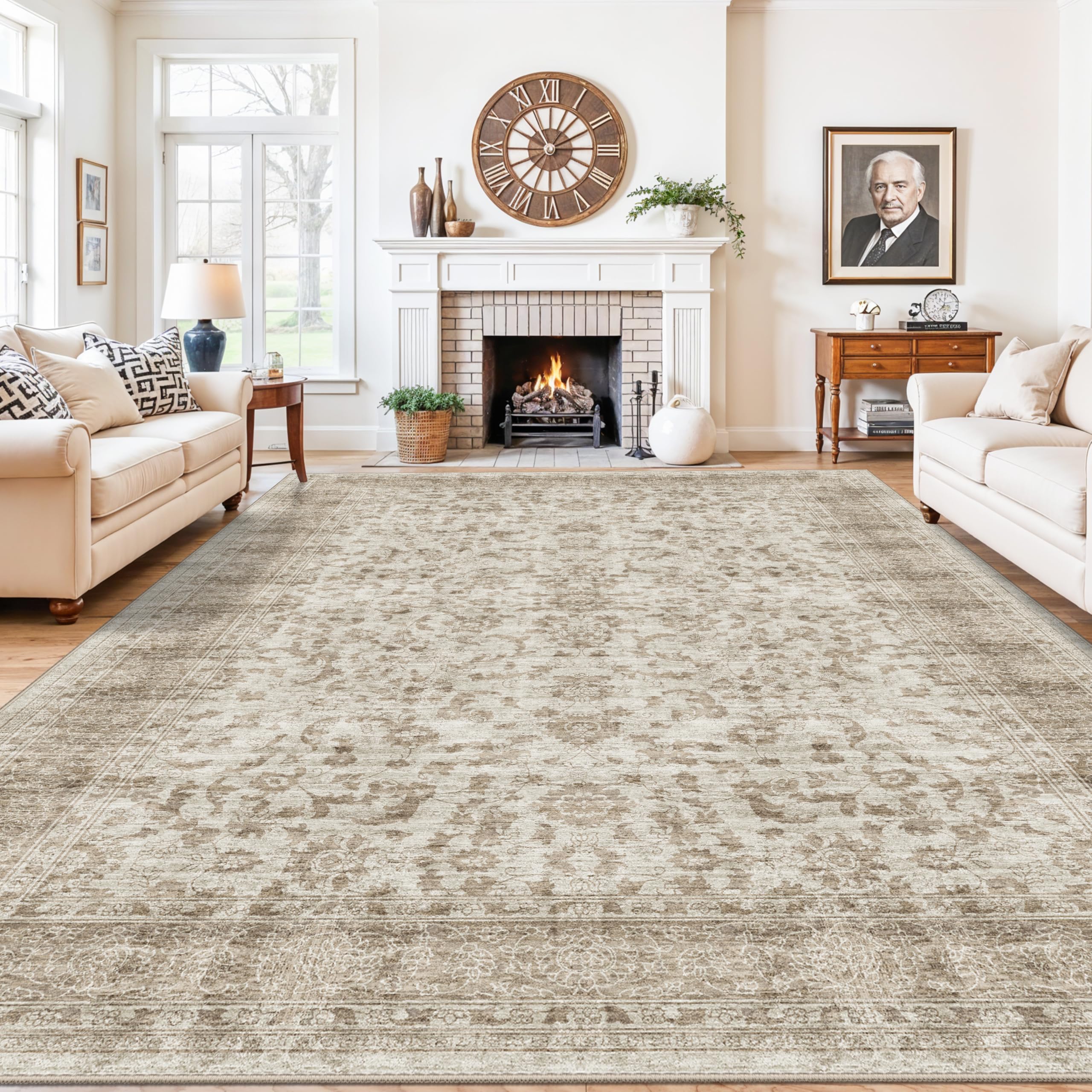 Photo 1 of Large Rugs for Living Room 12x18, Washable & Ultra Soft Stain Resistant Carpets for Bedroom Dining Room Indoor Vintage Non Slip Home Decor for Office/Conference Room/Villa Rooms 12x18 Beige Brown