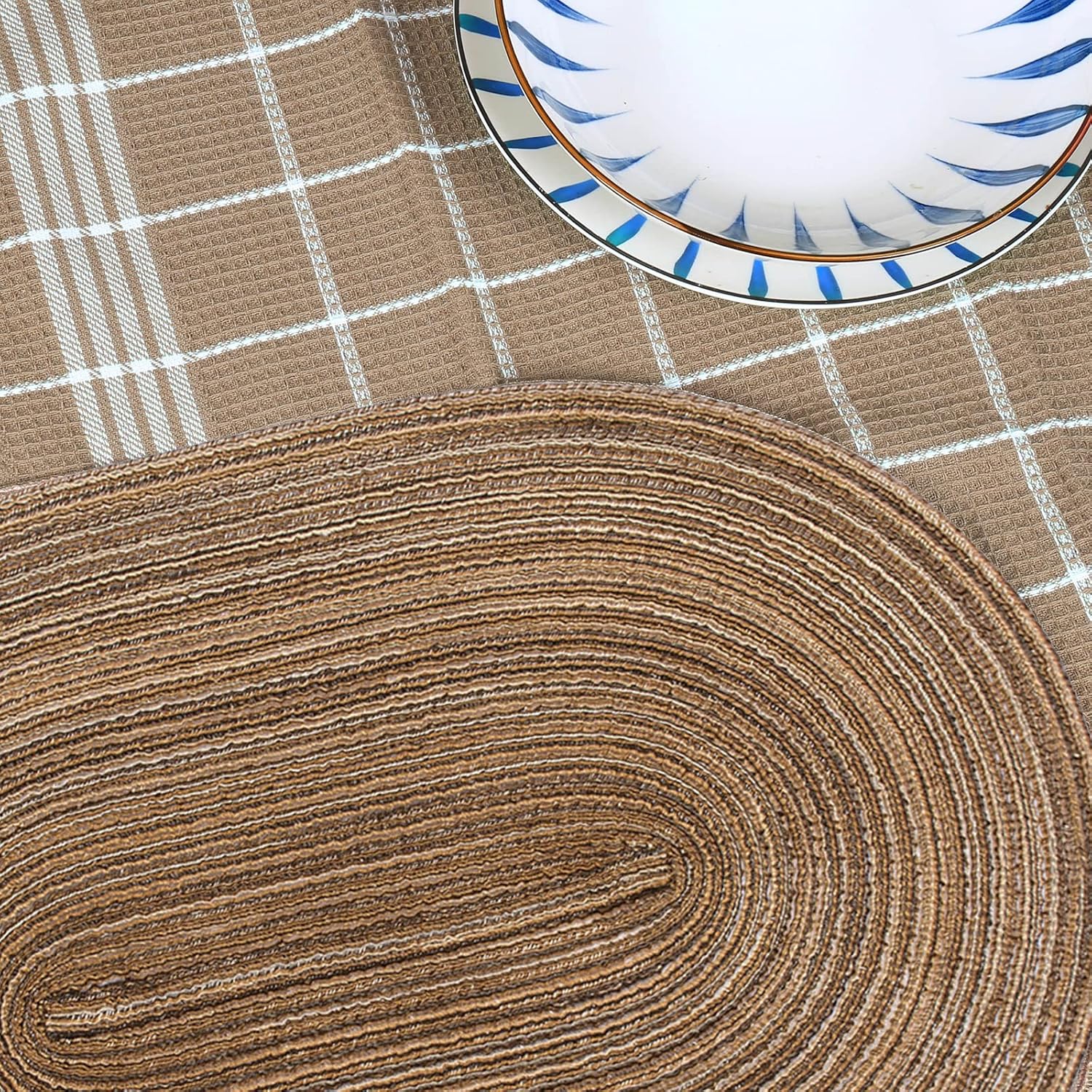 Oval Braided Placemats 12x18 Inch Table Mats for Dining Tables Natural Woven Heat Resistant Place mats Set of 6 (Oval Brown) : Everything Else