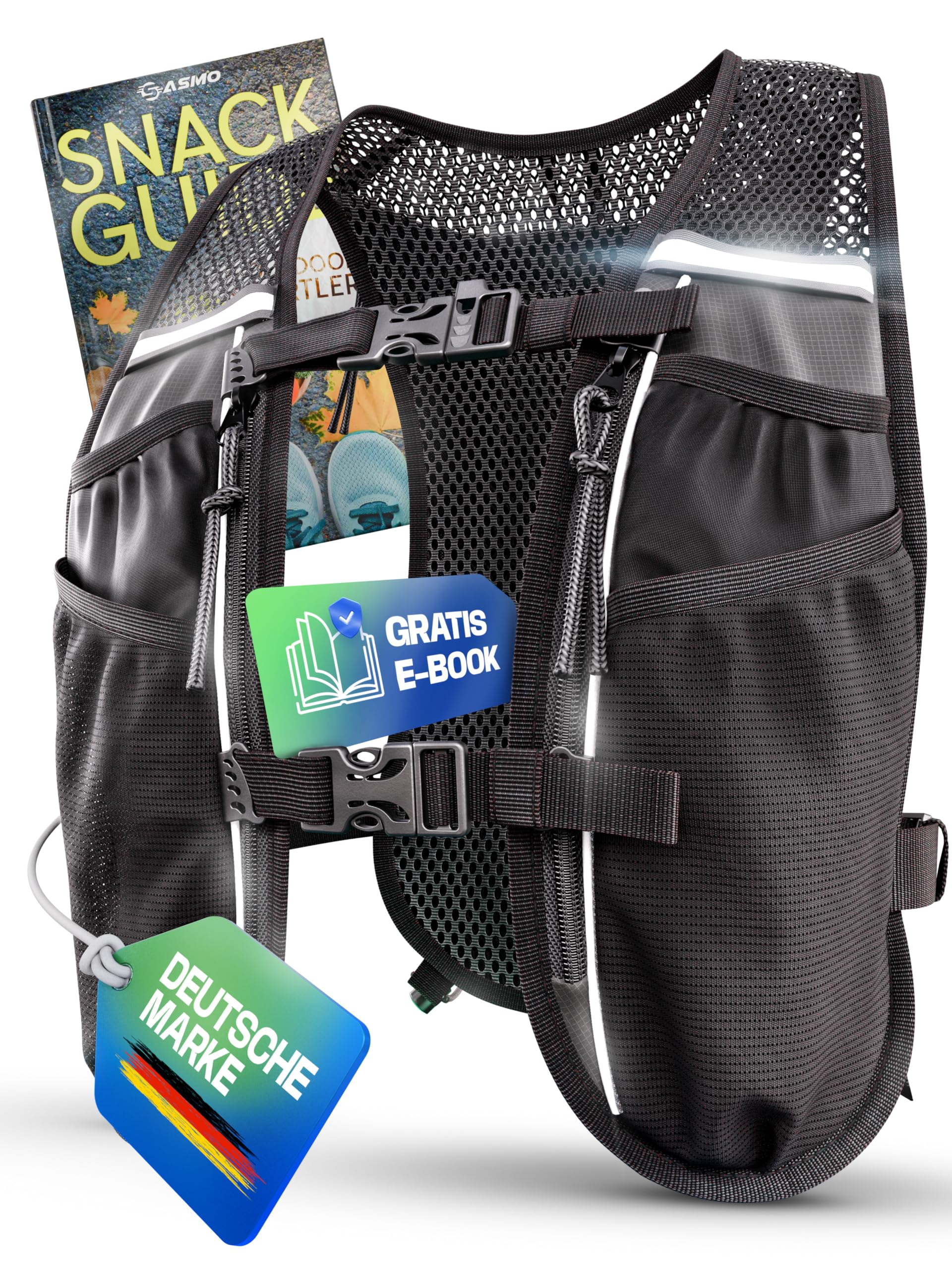 Gilet Running Con Tasca Telefono E Borraccia - Giubbotto Trail Leggero Uomo/Donna Con Materiale Riflettente - Foto 6