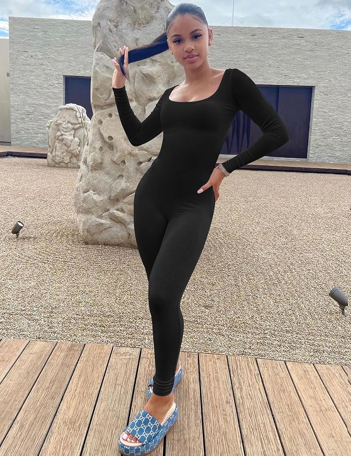 Mokoru Women's Sexy Long Sleeve Bodycon One Piece Jumpsuits Club Full Body Rompers - Image 4