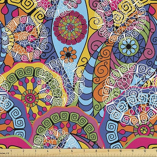 Vista 139 de Ambesonne - Tela multicolor con estampado digital por yarda Aqua Multicolor