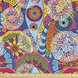 Ambesonne Mandala Fabric by The Yard, Colorful Abstract Sixties Style Inspired Decor Flower Design, Decorative Fabric for Furniture Upholstery and Home Accents DIY Project, 1 Yard, Soft Blue