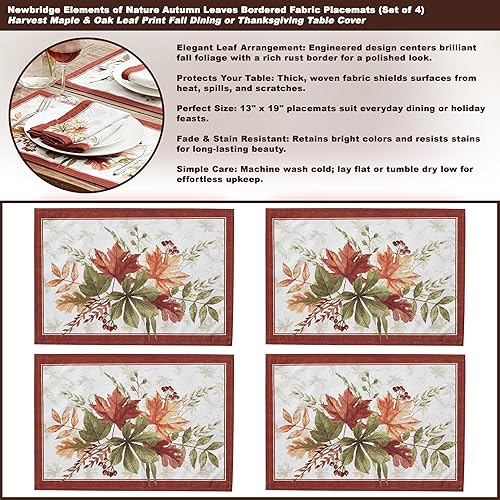 Miniatura 5 de Newbridge Elements of Nature - Mantel de tela con borde de follaje otoñal, Acción de Gracias, hojas remolinadas, fácil cuidado, a prueba de manchas,