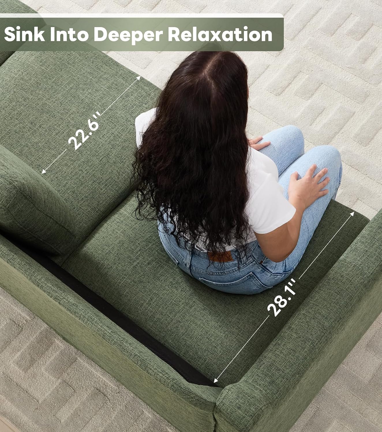 Tbfit 60" Linen Love Seat with Spring Cusions, Mid Century Modern Loveseat Sofa for Livingroom & Bedroom, Comfy Upholstered Small Couch, DarkGreen
