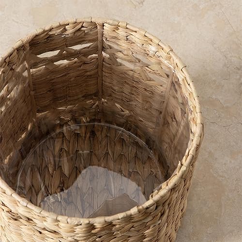 Miniatura 5 de Motifeur Papelera de baño  Bote de basura decorativo de jacinto de agua tejida a mano con cubo de basura interior de plástico transparente