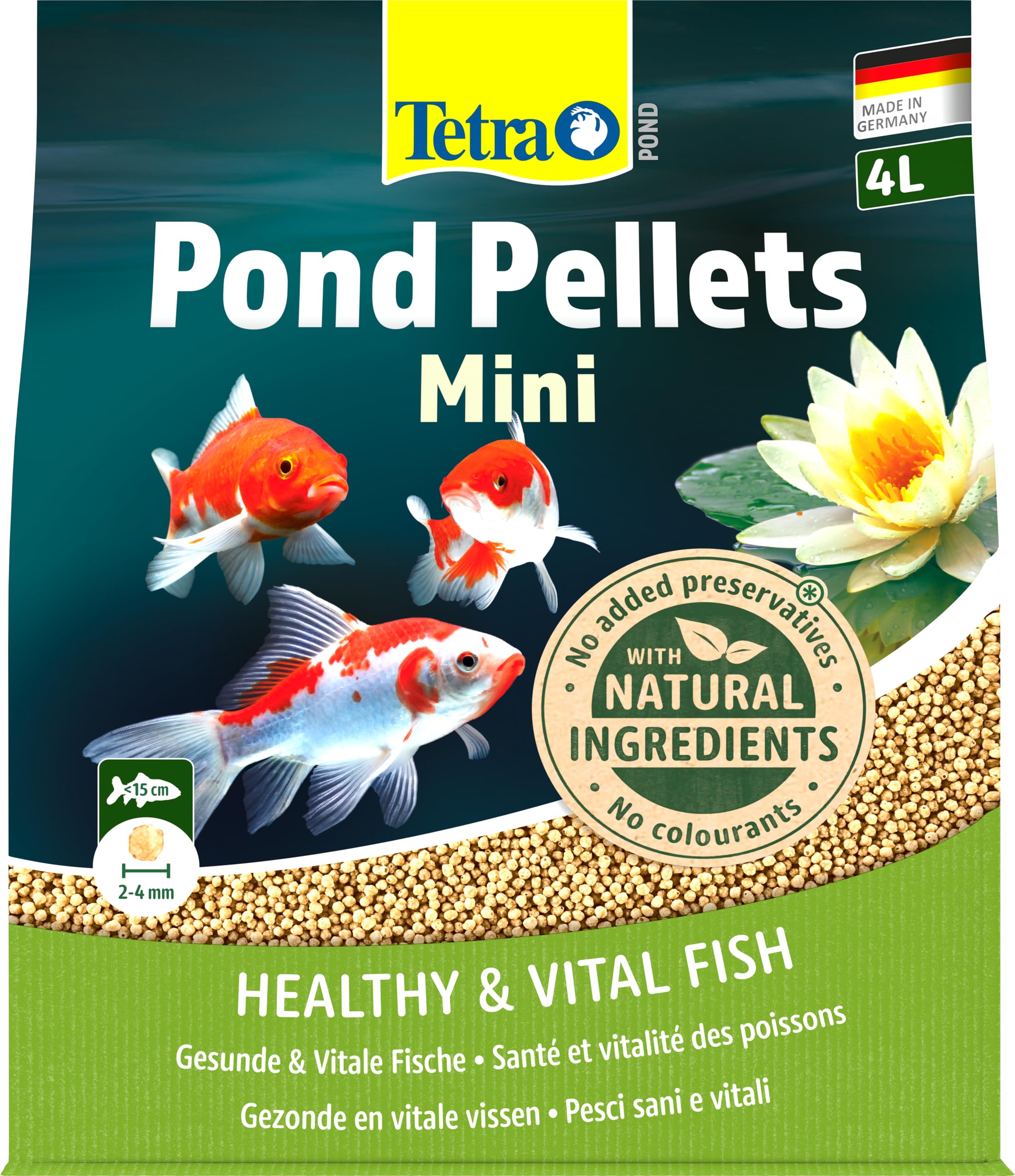 Tetra Pond Pellets, Alimento para peces pequeños de estanque, pellets flotantes para la alimentación diaria, bolsa de 4 L