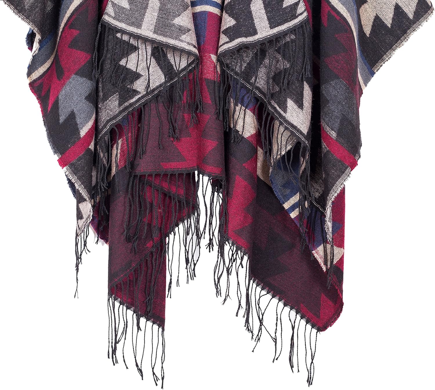 Urban CoCo Women's Printed Tassel Open front Poncho Cape Cardigan Wrap Shawl - Image 5