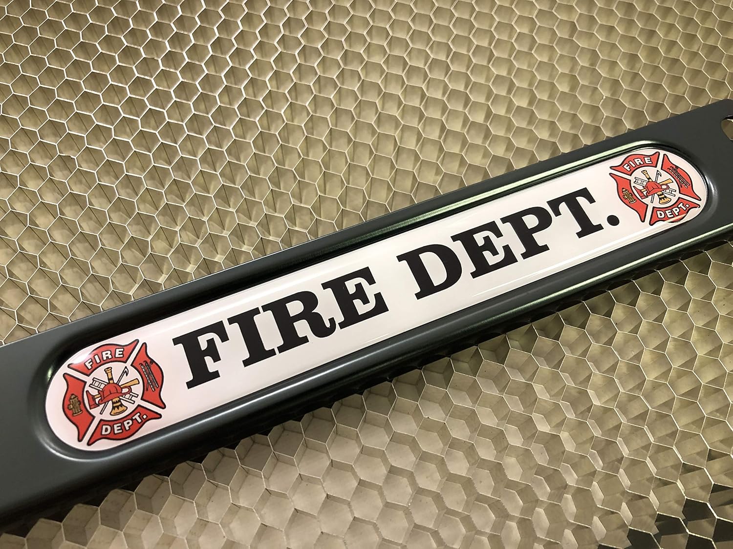 USA Patriotic Anodized Aluminum Thin Top | Narrow Top Car License Plate Frame with U.S. Fire Department Insert with Free caps - Black
