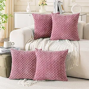 Set of 4 Pink Decorative Throw Pillow Covers 20x20 Inch Corduroy Pillow Covers for Bed Couch Sofa Living Room Soft Square Cushion Cases