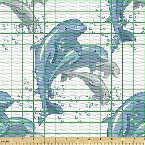 Miniatura 54 de Lunarable - Tela para amantes de perros de The Yard, patrón divertido de animales de dibujos animados en posiciones caprichosas estirando y Beige y