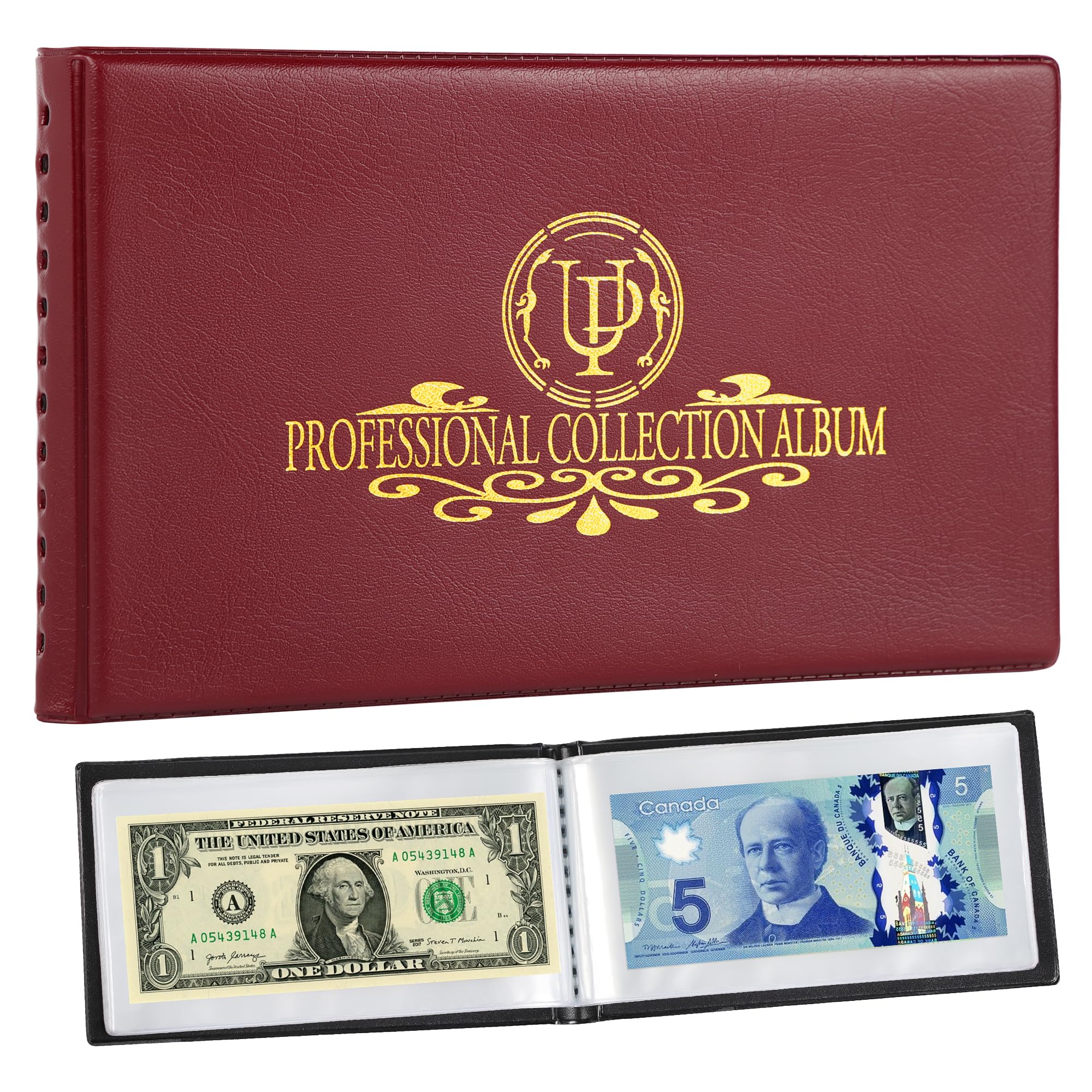 40 Pockets Banknote Collecting Album - 20 Sheets Clear Currency Dollar Bill Holders Paper Money Storage Book Collection Supplies Double-Sided Pages AN04RE