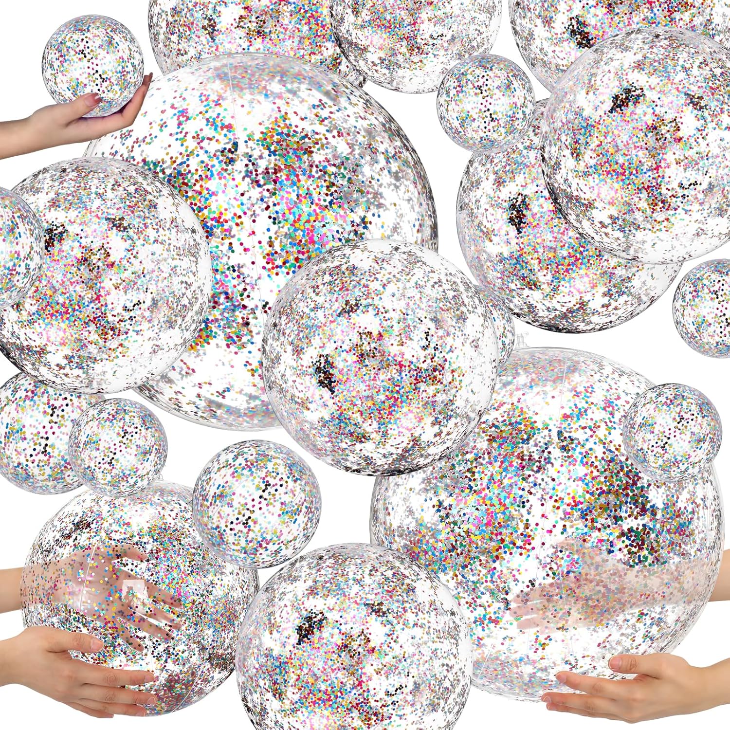 Sratte 20 Pcs Inflatable Beach Balls Bulk, Multiple Sizes Summer Swimming Pool Balls for Adults Hawaii Luau Party Supplies(Rainbow,Classic)