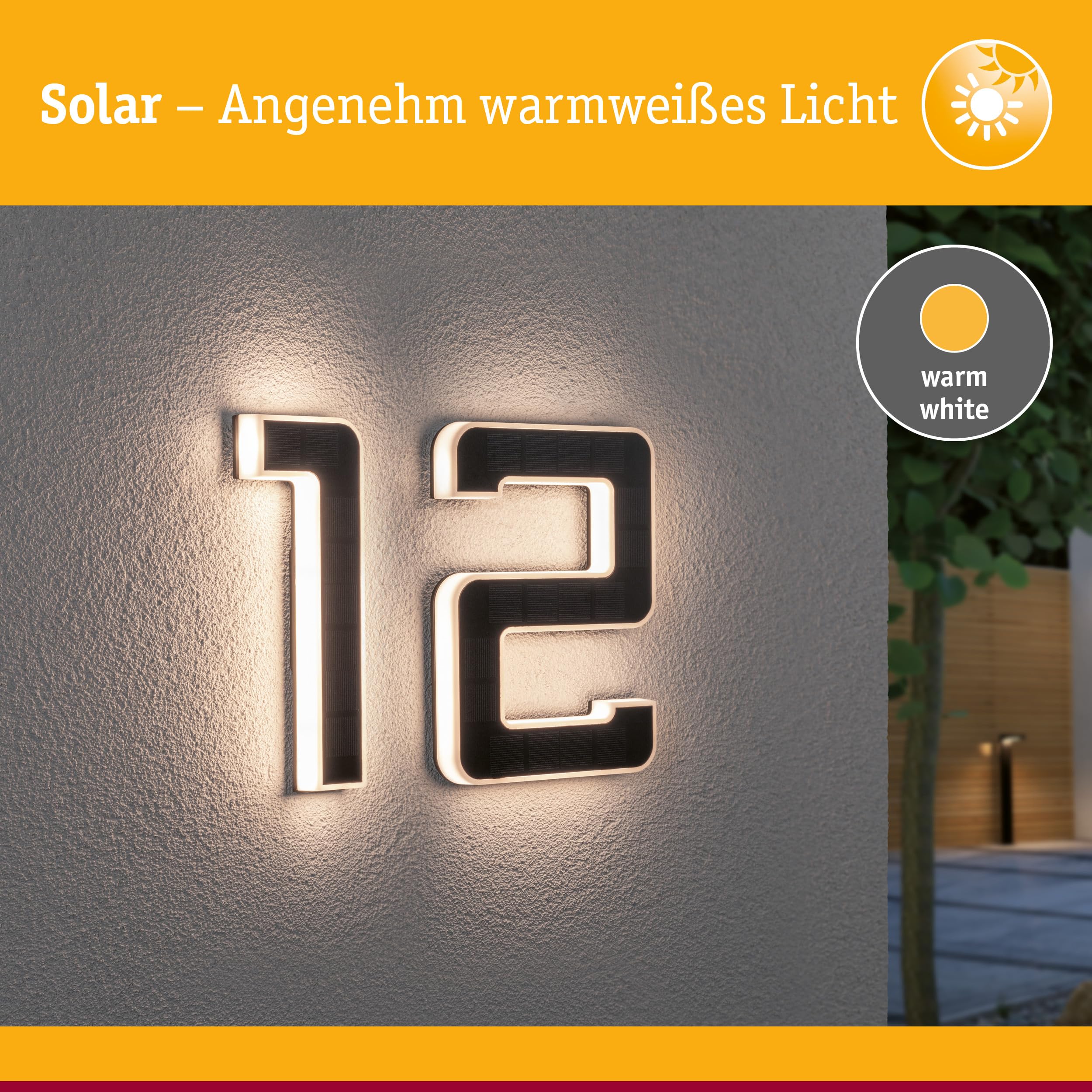 Paulmann 5292 Set Solar LED Hausnummernleuchte inkl. wechselbarer Akku Nummer 12 3000K 2x6lm 2x0,2W Schwarz
