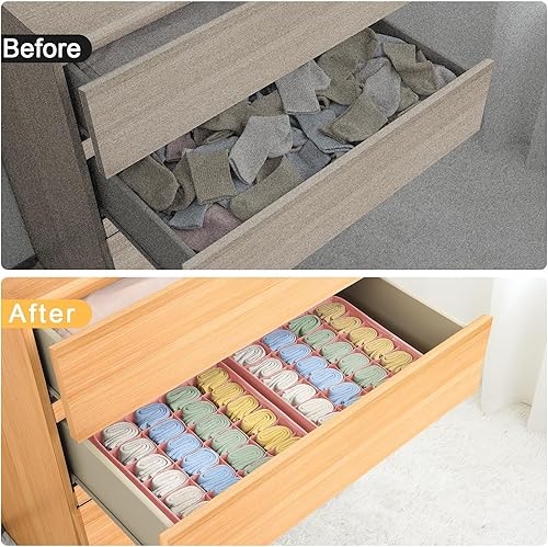 Miniatura 84 de Joyoldelf Organizador de cajones para calcetines, organizador de ropa interior, organizador de 16 celdas de tela, cajas de almacenamiento para Beige