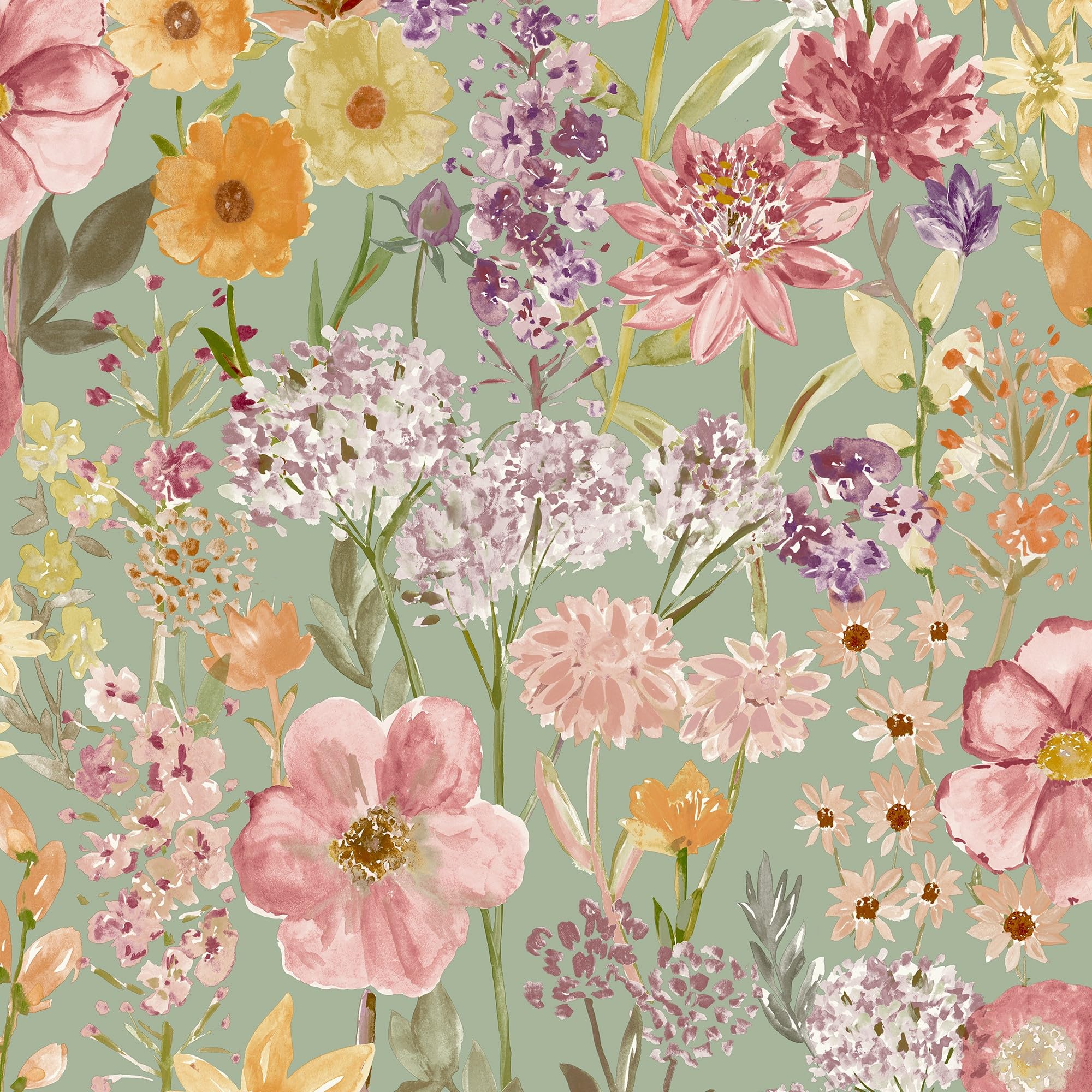 Grandeco Spring Wild Flowers Trail Sage Green Wallpaper
