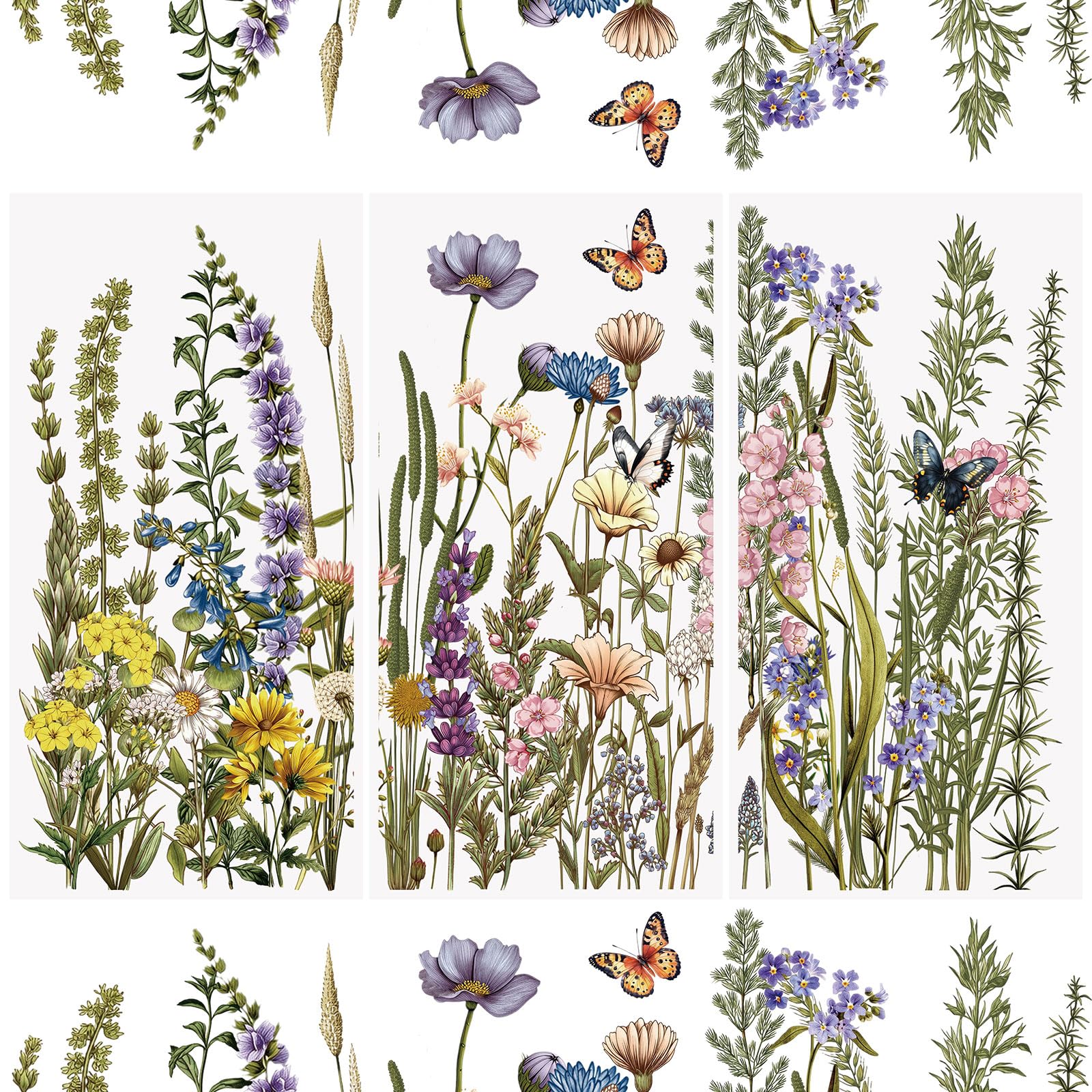 WANDIC 3 adesivi da strofinare, motivo fiori e piante, impermeabili, per mobili, artigianato, decorazioni per fai da te, album fotografici, 15 x 30 cm
