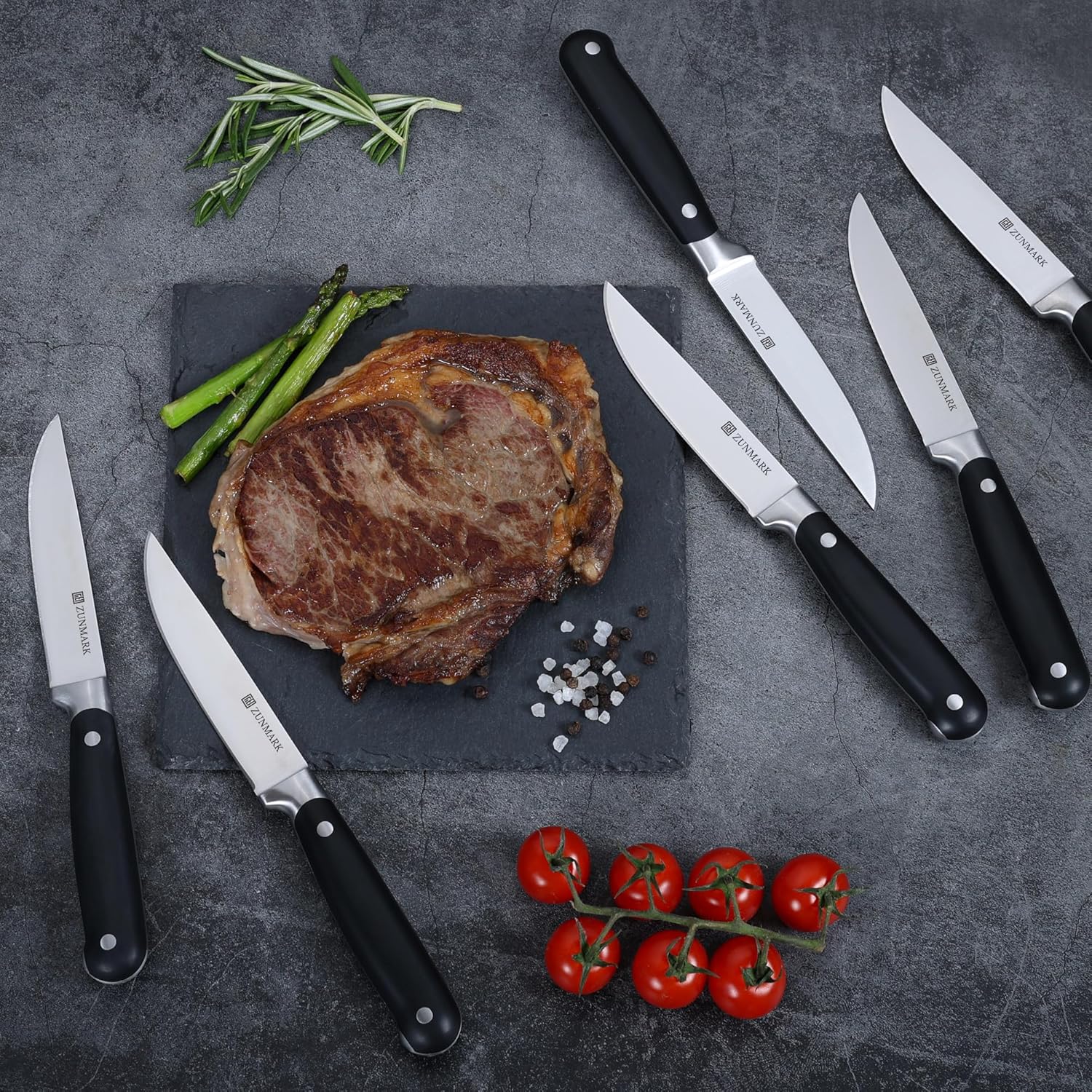 Skylark Series Steak Knives Set of 8 – Forged High-Carbon X50CrMoV15 Steel Straight Edge, 4.5" Full Tang Kitchen Knives, One-Piece Design