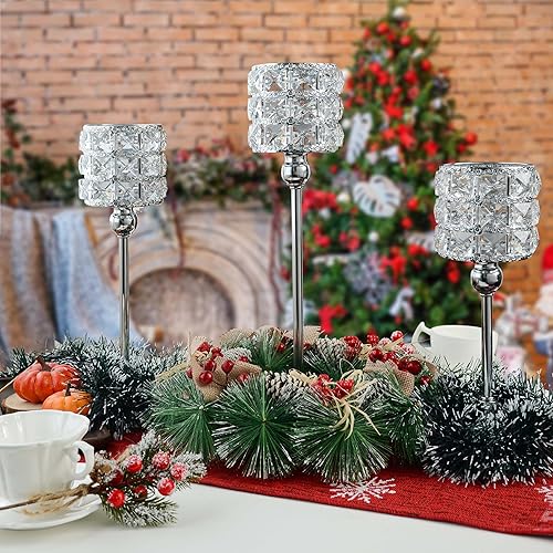 Miniatura 7 de Juego de 3 candelabros para decoración de bodas, centros de mesa de cristal para mesa, portavelas para Halloween, Navidad, fiesta, decoración de