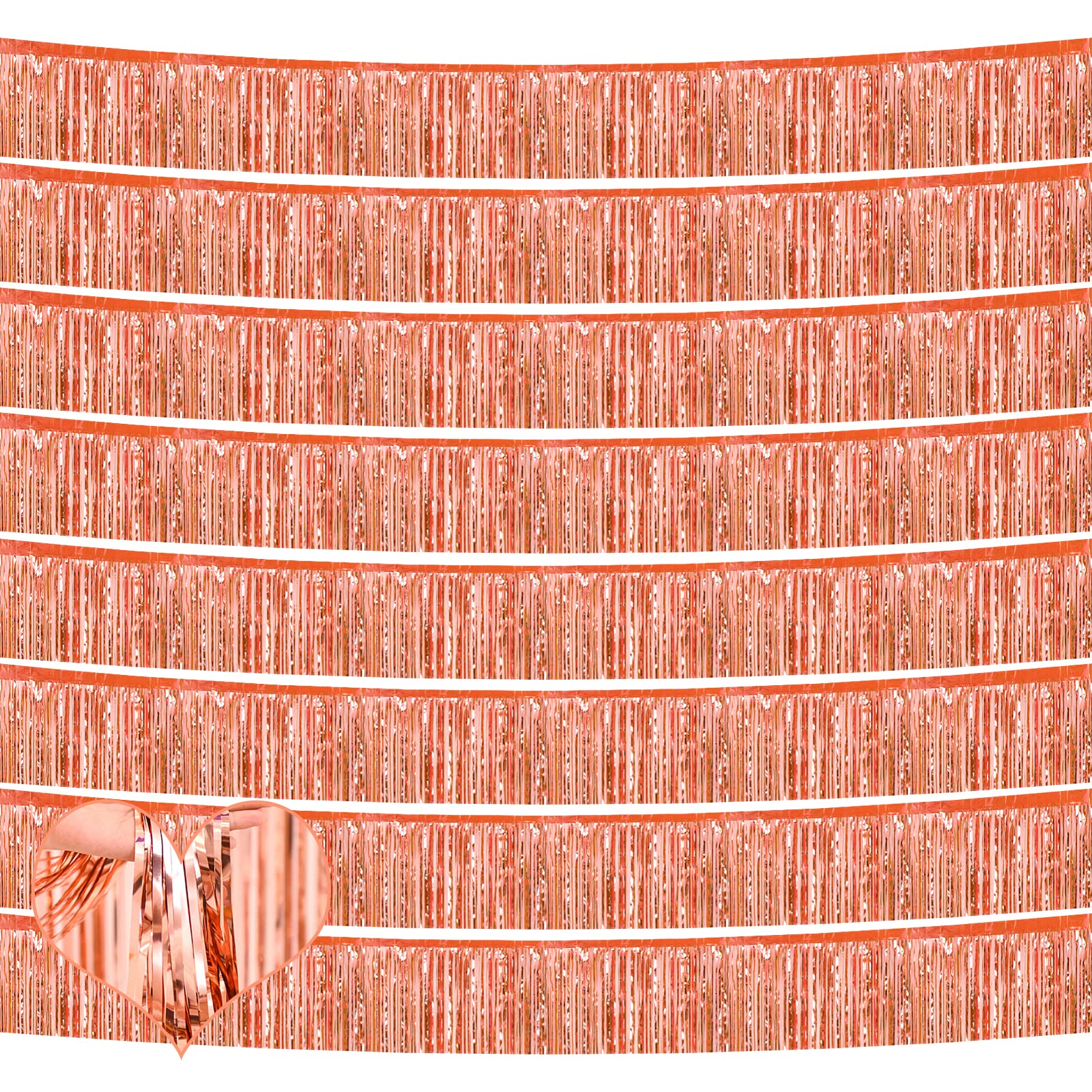 10 Stück 3 m Folien-Fransen-Girlande, metallische Quasten-Banner, Wandbehang, Lametta, Luftschlangen, Hintergrund für Parade, Schwimmer, Halloween, Weihnachtsfeier-Dekorationen (Roségold)