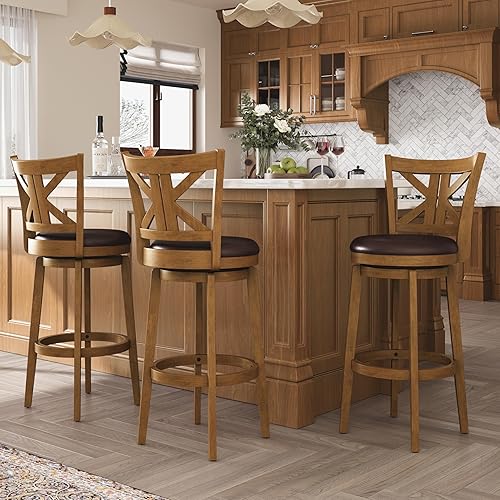 Miniatura 13 de ALPHA HOME Taburetes de bar giratorios con respaldos, taburetes de bar de 30 pulgadas, juego de 2, taburetes de bar de madera, sillas giratorias de