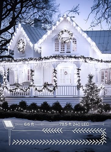 Miniatura 4 de Luces solares para exteriores de 85 pies, 240 LED en total, IP65, impermeables, con 8 modos de iluminación para fiestas, jardín, patio, hogar,