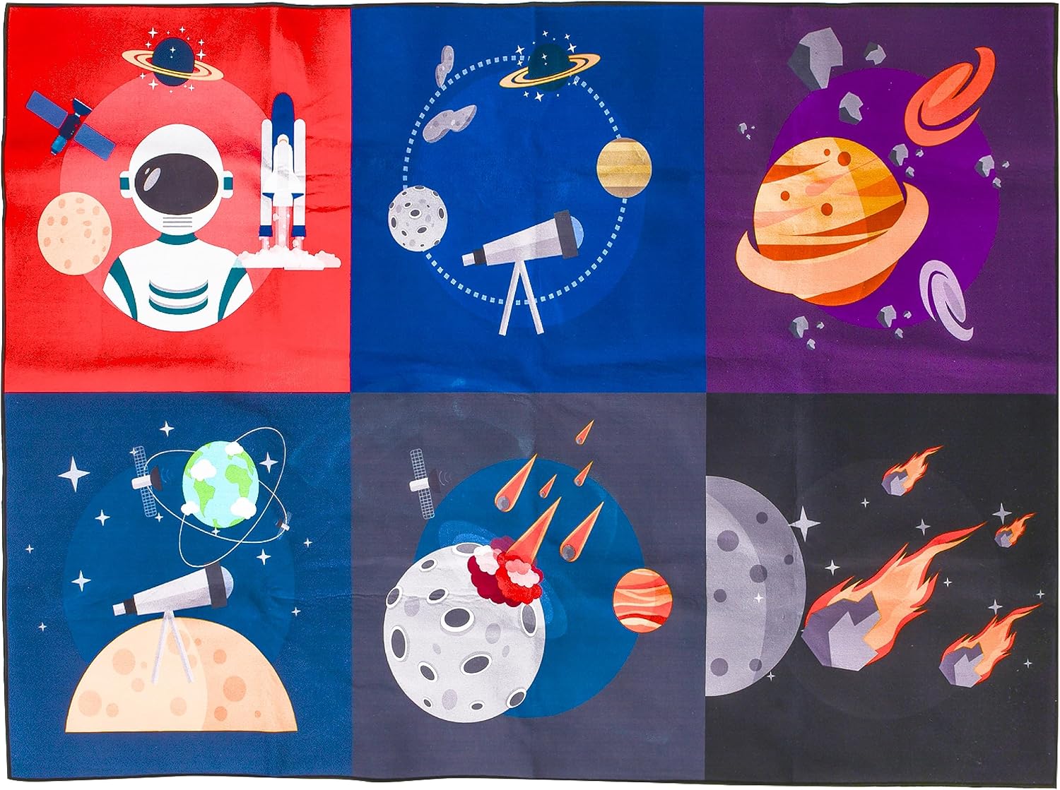 Prosumer's Choice Kids Space Themed Black Wool Rug - Non-Slip, Soft, and Durable | Perfect for Bedrooms, Playrooms, Nurseries | Solar System and Rocket Ship Design - 62.9'' x 47.2''