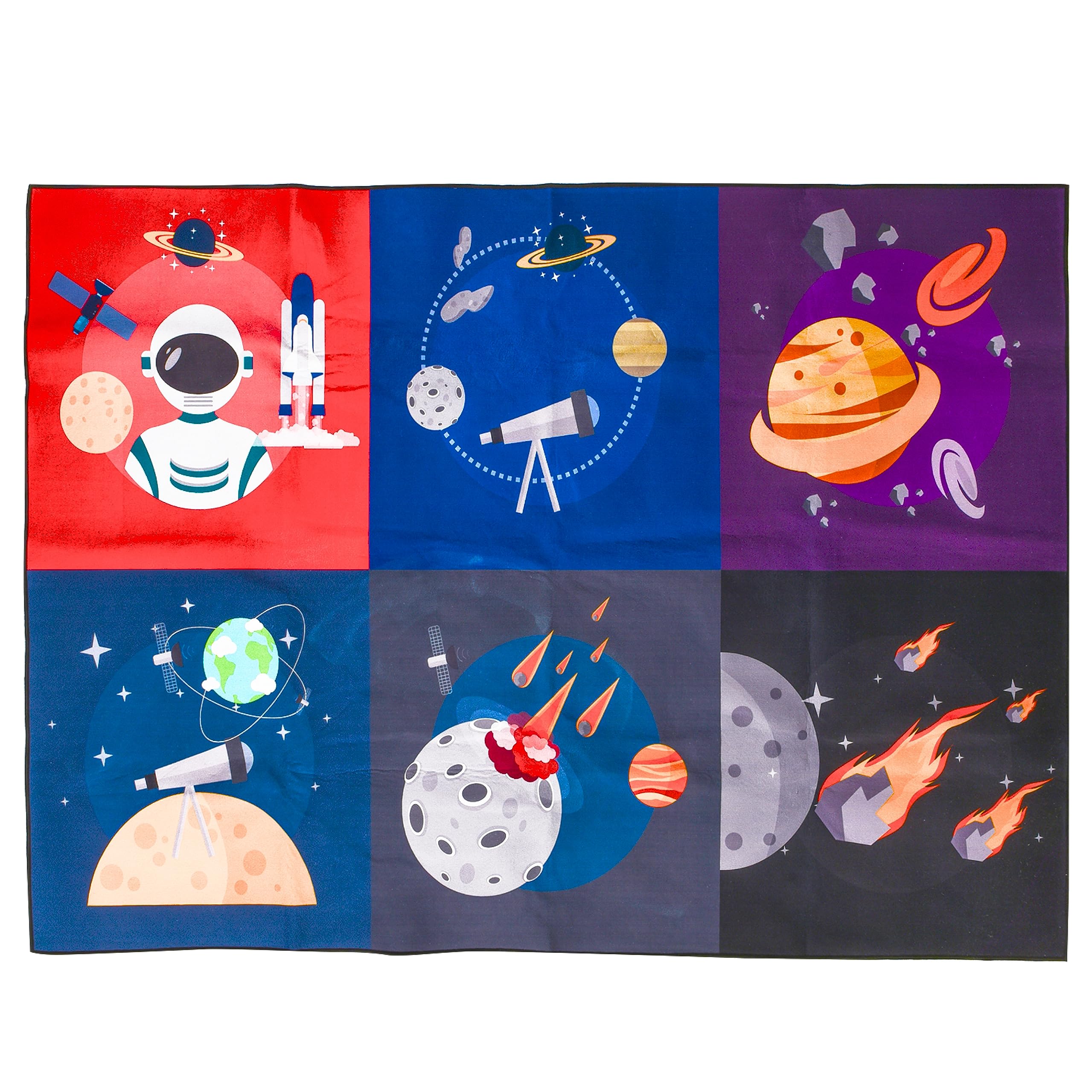Prosumer's ChoiceKids Space Themed Black Wool Rug - Non-Slip, Soft, and Durable | Perfect for Bedrooms, Playrooms, Nurseries | Solar System and Rocket Ship Design - 62.9'' x 47.2''