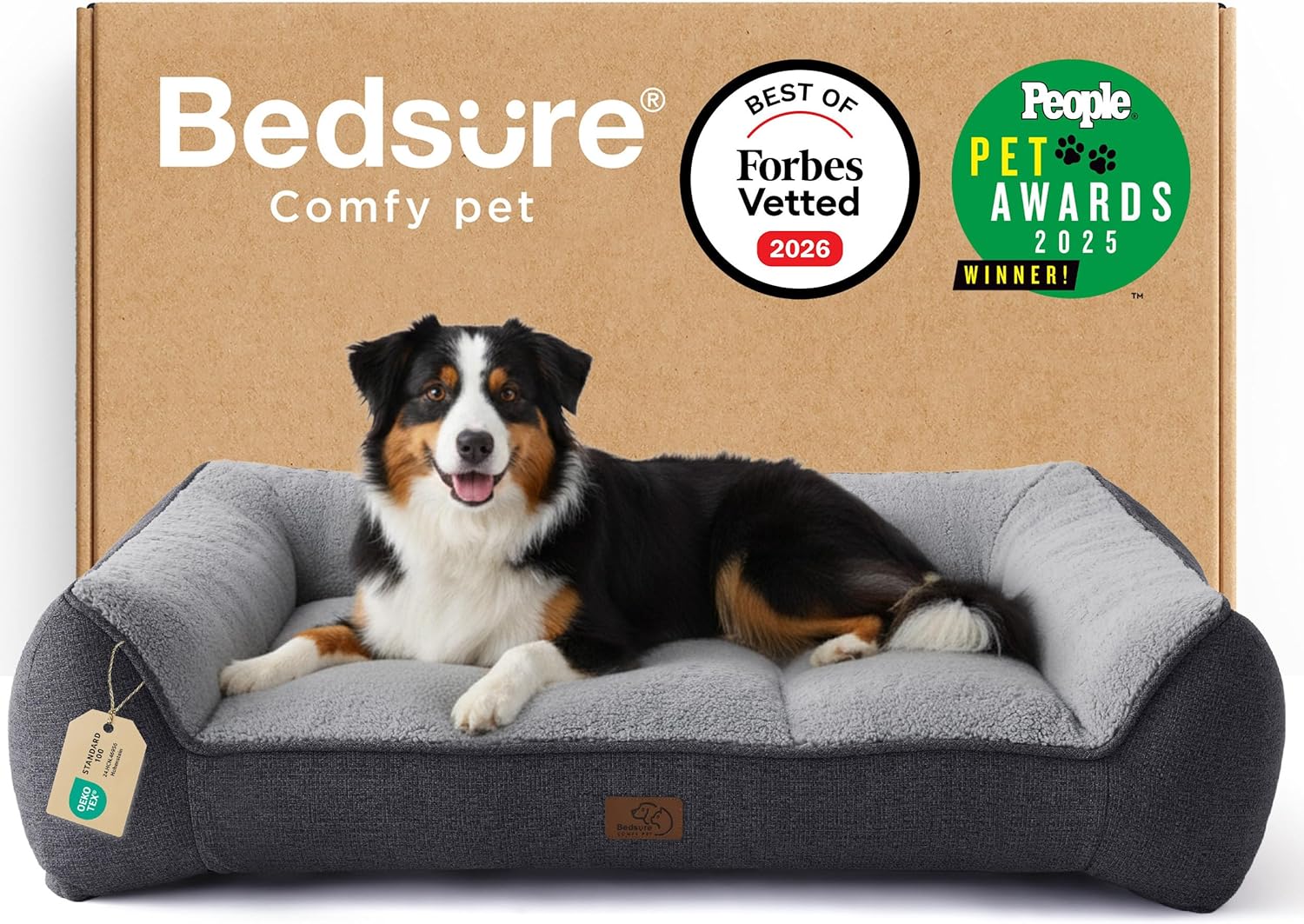 Bedsure SupportMax™ XL Pro Orthopedic Dog Beds Large Sized Dog - Extra Thick Supportive Dogs Couch with Waterproof Washable Cover, Extra Large Comfort Pet Sofa with Sherpa & Nonskid Bottom, Grey, 45"