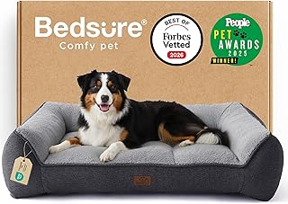 BEDSURE waschbares Hundebett Grosse Hunde - 114x81x24cm extra Dicke unterstützende Hundesofa mit wasserdichter Hülle, rutschfest Hundekorb große mit weichem plüsch Sherpa,dunkelgrau