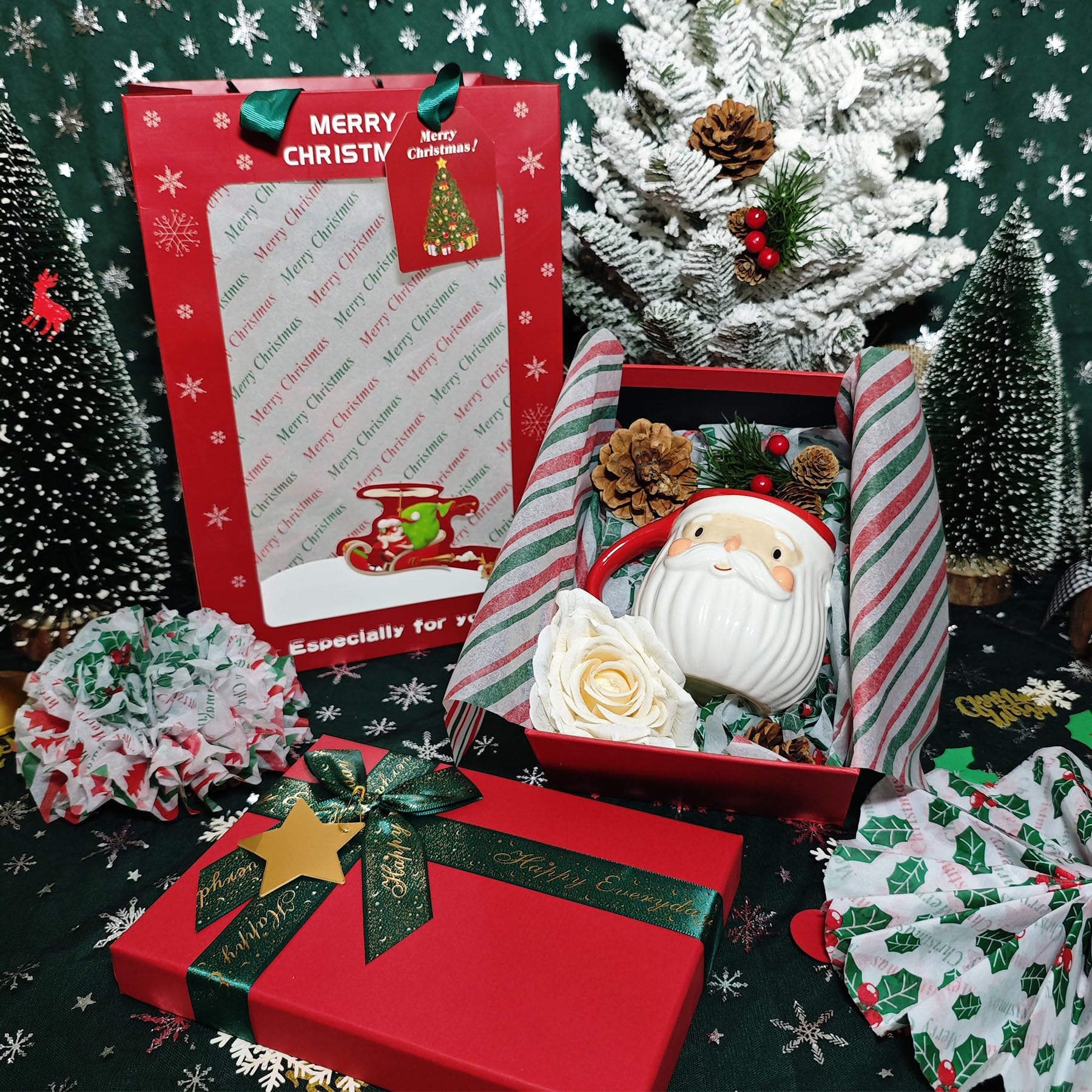 Carta Vellina Natalizia Vintage 30 Fogli: Rossa E Verde Con Motivi Di Babbo Natale, Gnomi E Fiocchi. Perfetta Per Confezioni Regalo E Decorazioni
