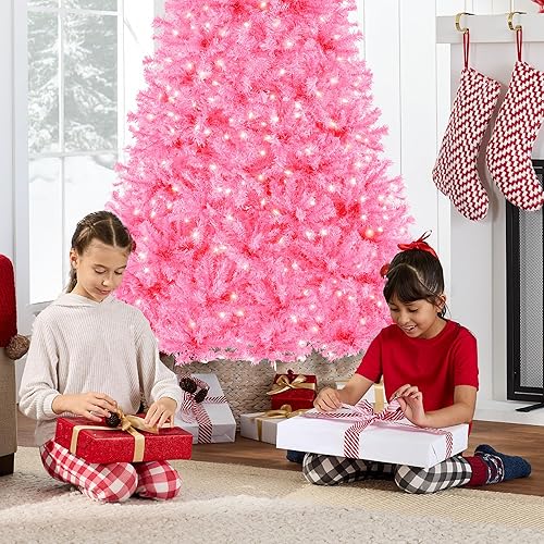 Miniatura 5 de Best Choice Products Árbol de Navidad rosa preiluminado de 7.5 pies, decoración navideña artificial completa para el hogar, oficina, decoración de