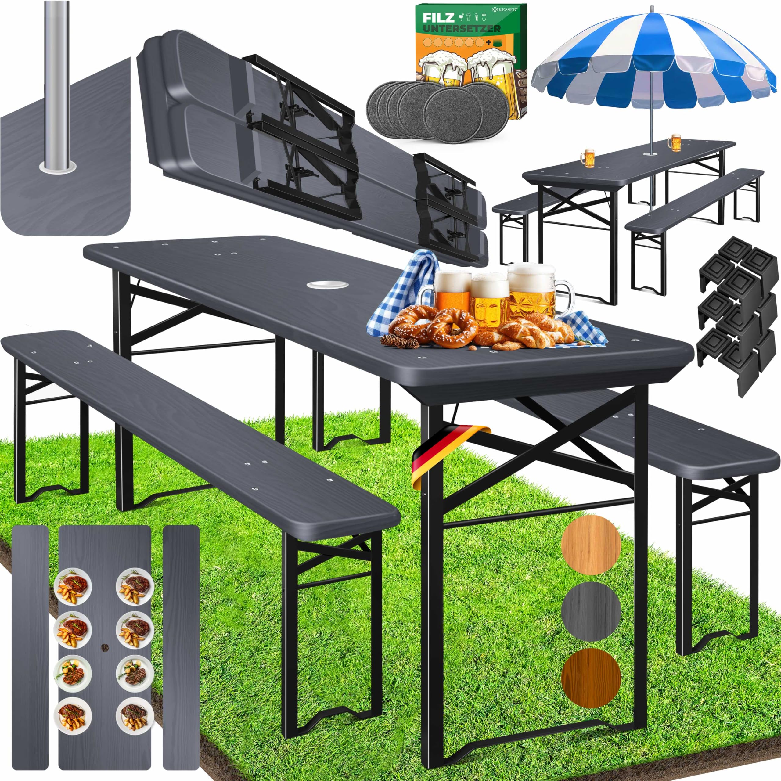 Set Tovaglia E Copripanche Per Tavolo Da Birra Lemos Home - 3 Pezzi, Antracite, 220x50 Cm - Foto 4