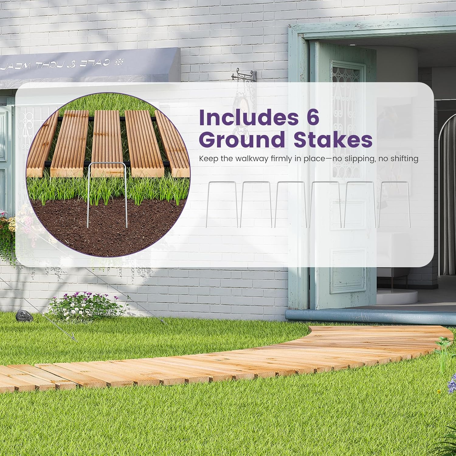 Wooden Garden Pathway with Rubber-Coated Connections,Outdoor Roll Out Curved Walkway, Weather-Resistant & Non-Slip Patio Path for Garden, Backyard, Beach, Wedding Party (Natural, 6FT)