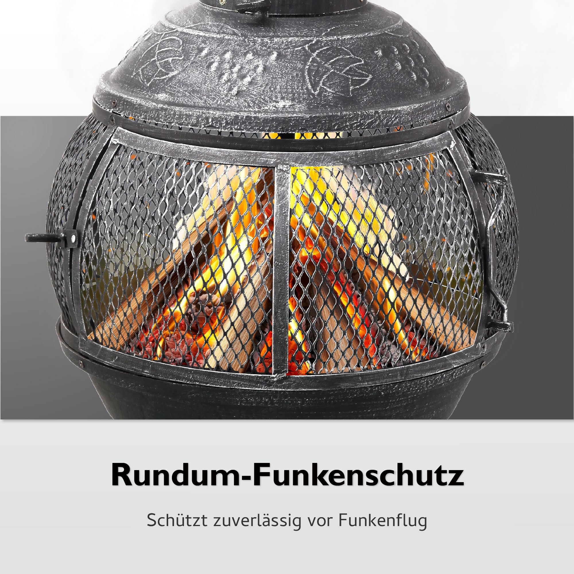 tepro Jacksonville Guss-Feuerstelle – Gartenkamin im spanisch-mediterranen Stil, Ø 52 cm, 140 cm Höhe, inklusive Funkenschutz & Schürhaken